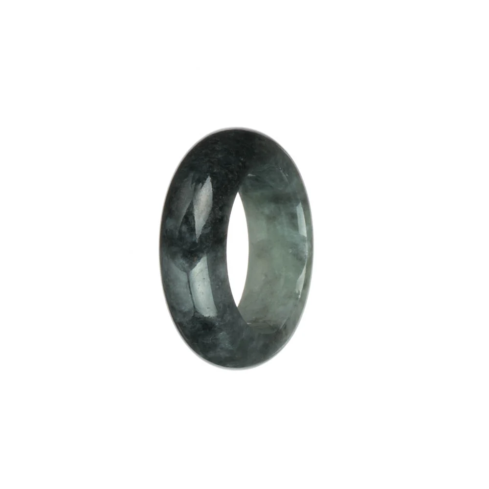 Real Black with Light Grey Burmese Jade Ring - US 11.5 - Image 2