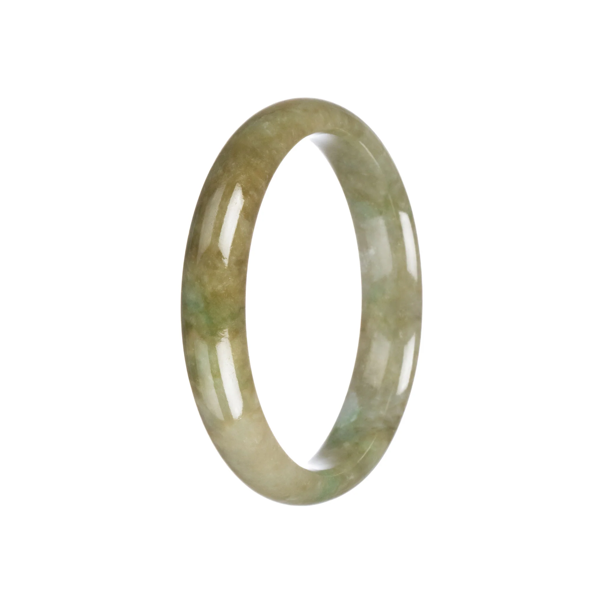 Authentic Grade A Brownish Green Burmese Jade Bangle Bracelet - 58mm Half Moon - Image 3