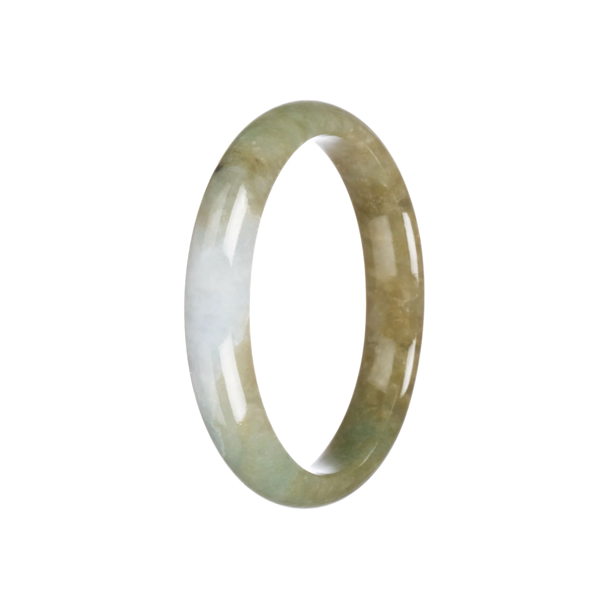 Certified Natural Brownish Green Jade Bangle Bracelet - 58mm Half Moon - Image 5