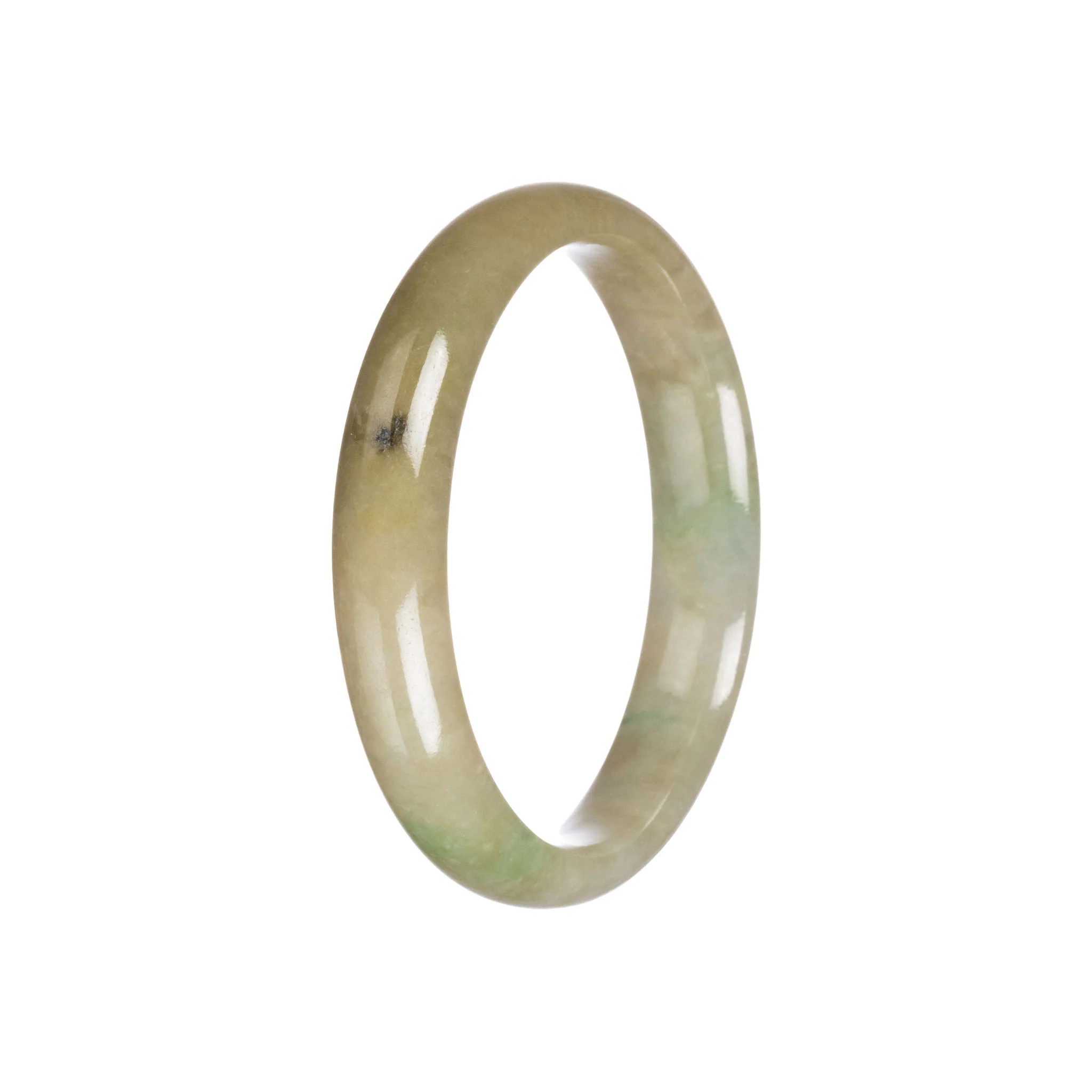 Genuine Untreated Brownish Green Traditional Jade Bangle Bracelet - 59mm Half Moon - Image 2