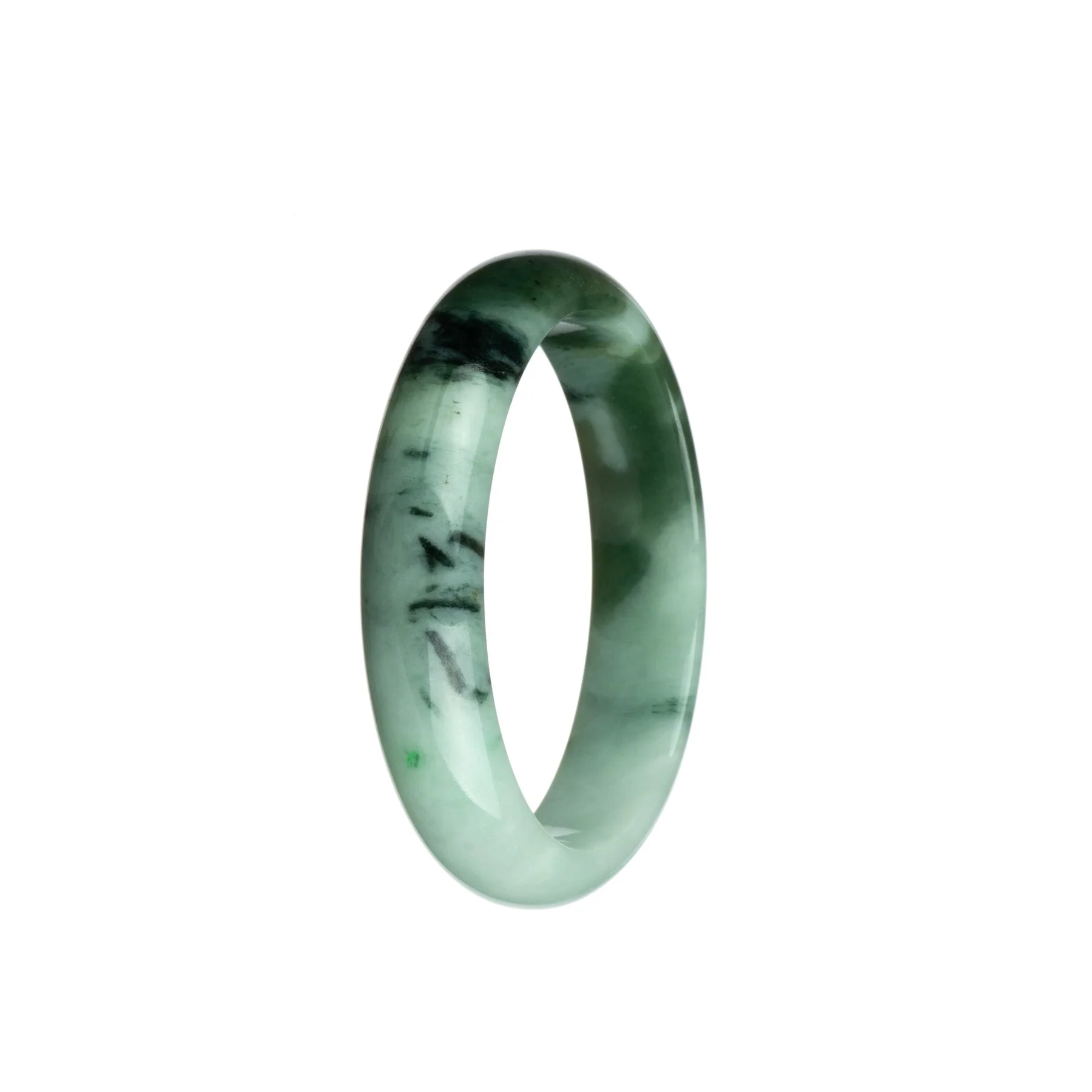Real Untreated Pale Green with Olive Green Burma Jade Bangle - 54mm Half Moon - Image 2