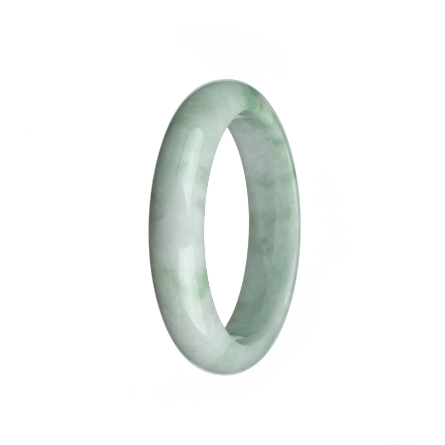 Genuine Type A Pale Green with Light Green Jadeite Jade Bangle - 58mm Half Moon