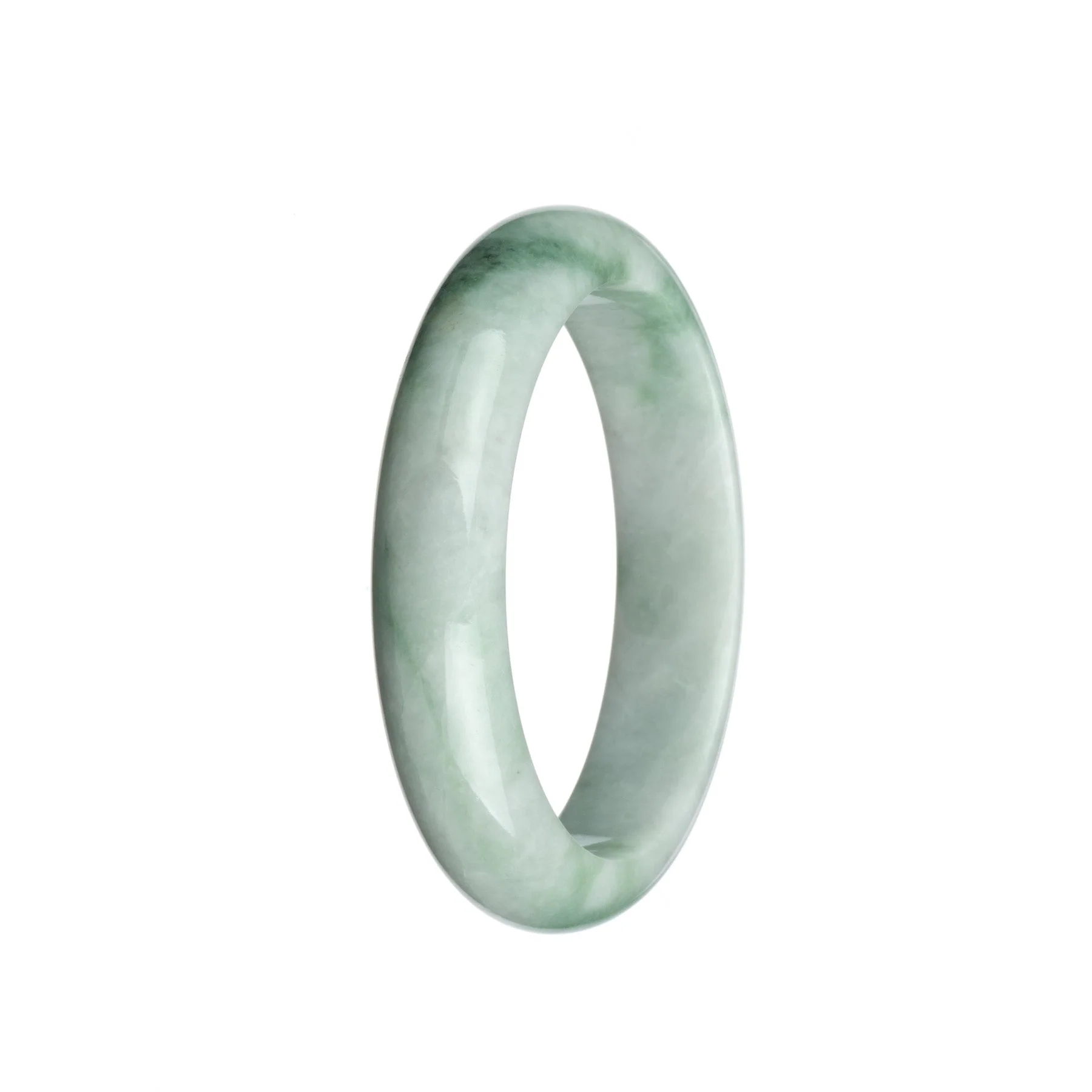 Genuine Type A Pale Green with Light Green Jadeite Jade Bangle - 58mm Half Moon - Image 2