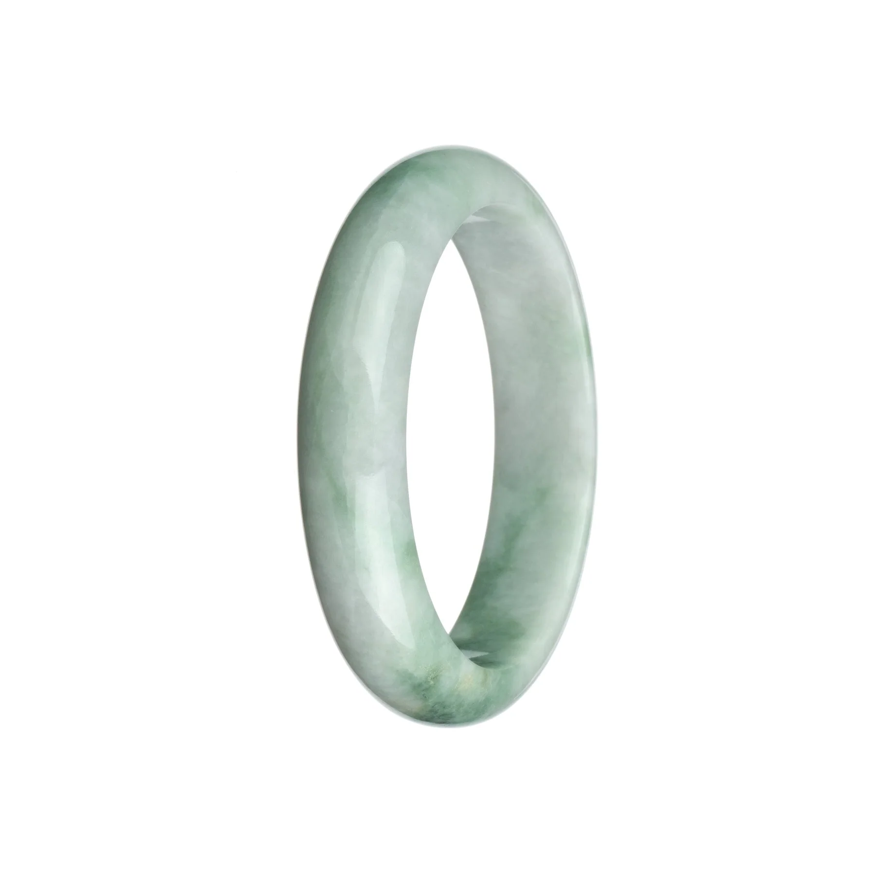 Genuine Type A Pale Green with Light Green Jadeite Jade Bangle - 58mm Half Moon - Image 3