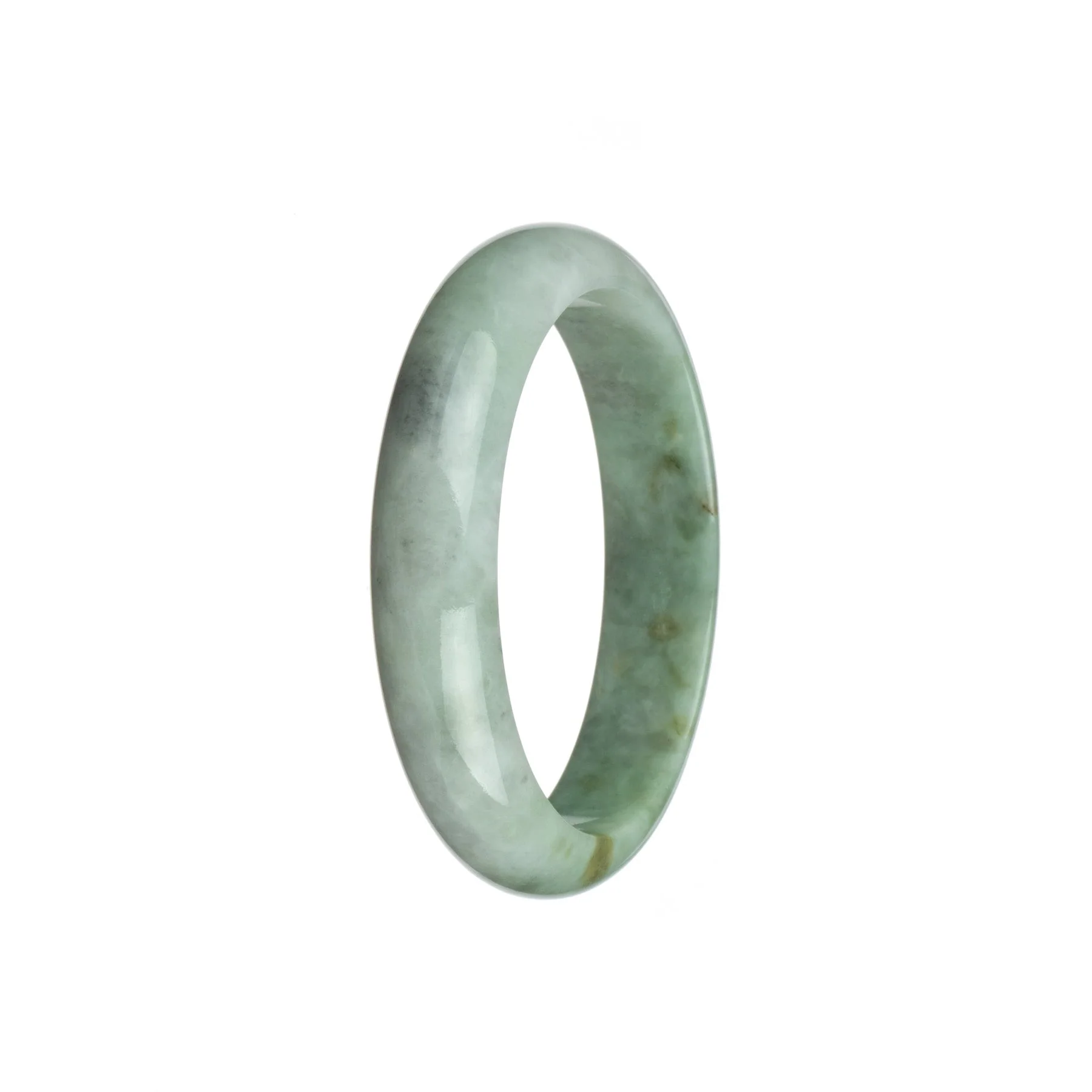 Genuine Type A Green with White Burma Jade Bracelet - 56mm Half Moon