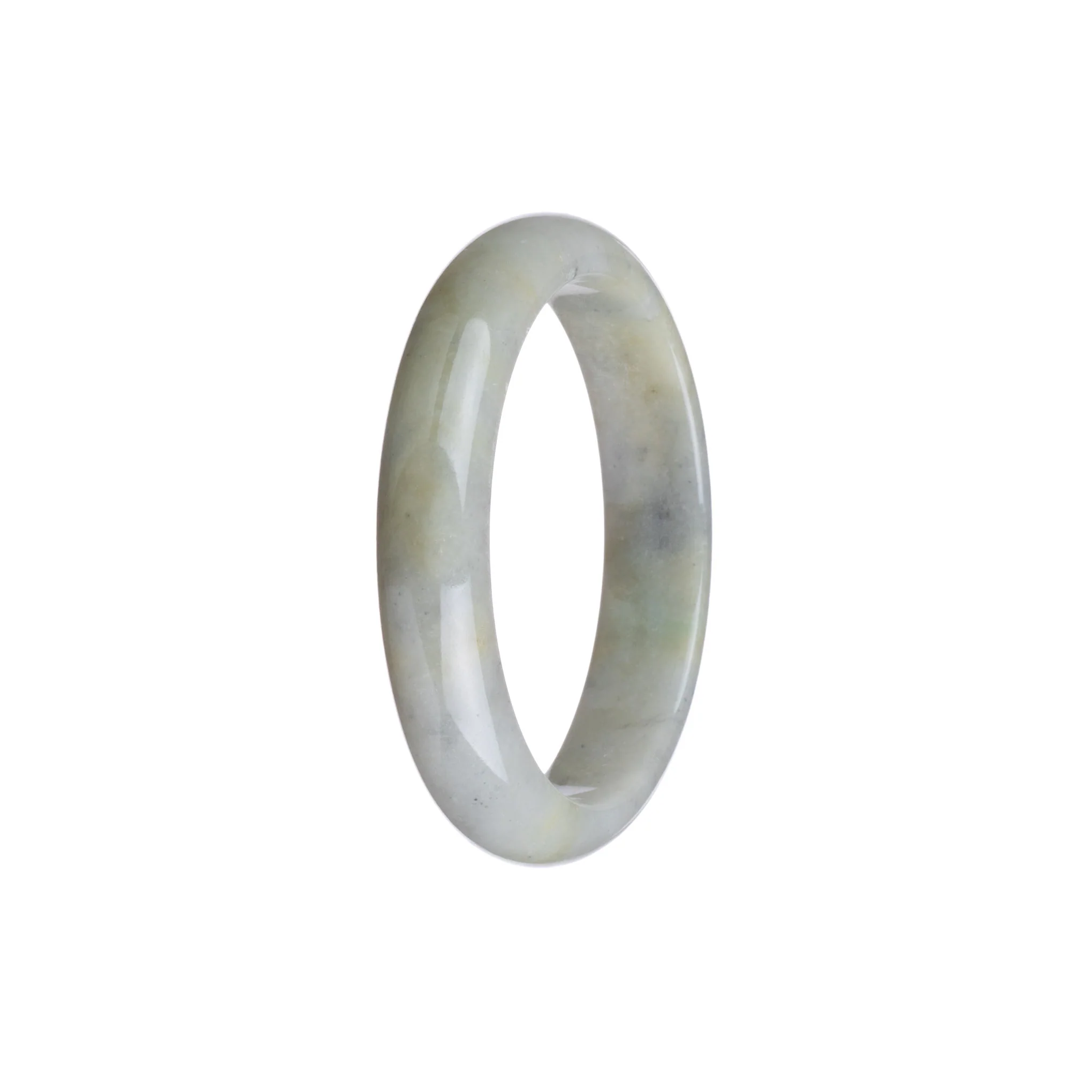 Real Grade A Grey with White Jadeite Jade Bangle Bracelet - 54mm Half Moon - Image 3