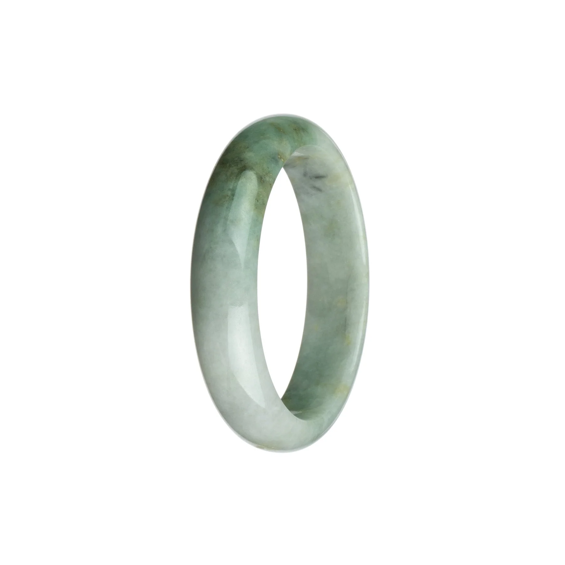 Certified Type A White with Green and Grey Burmese Jade Bracelet - 54mm Half Moon