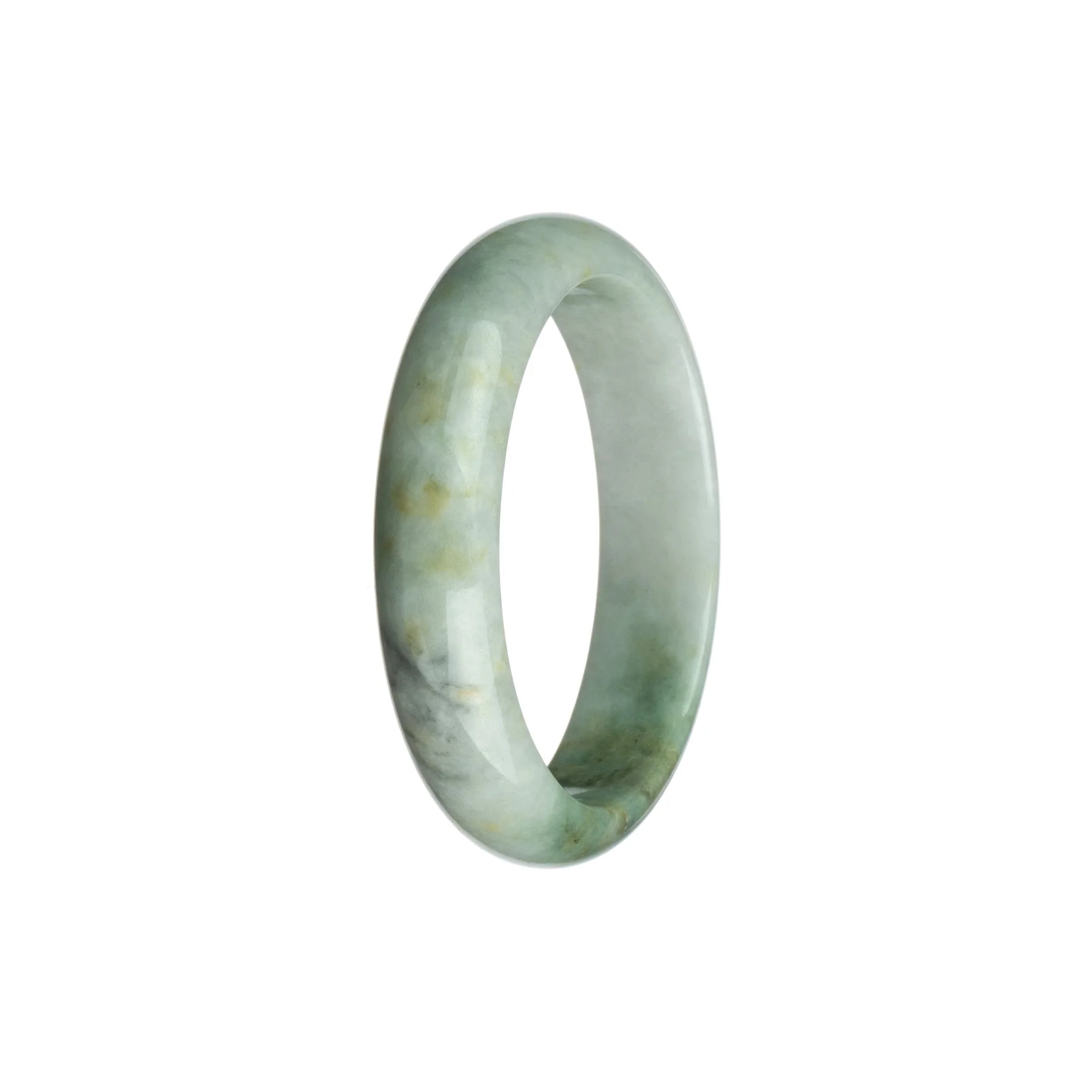 Certified Type A White with Green and Grey Burmese Jade Bracelet - 54mm Half Moon - Image 2