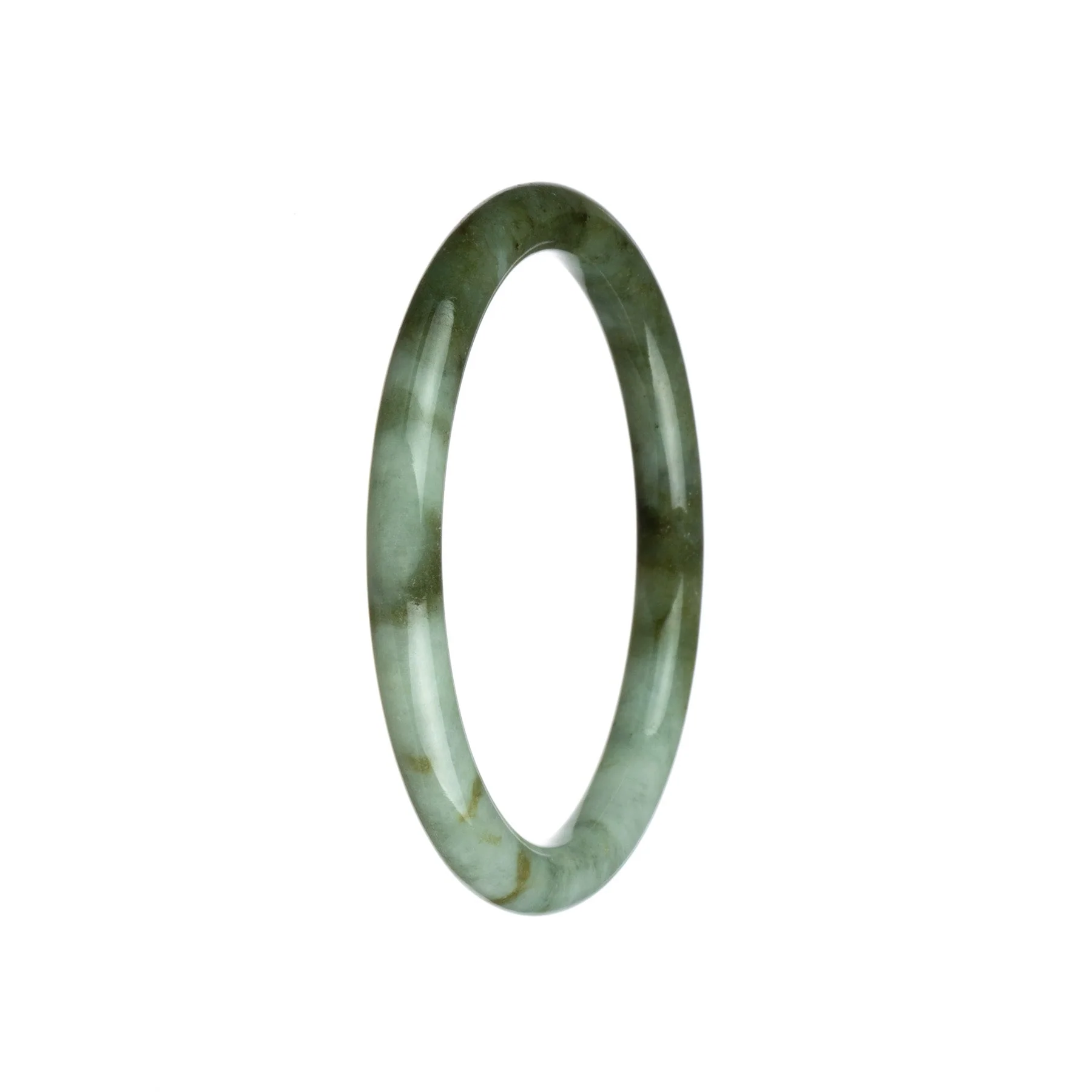 Genuine Grade A Olive Green with White Jadeite Bracelet - 62mm Petite Round
