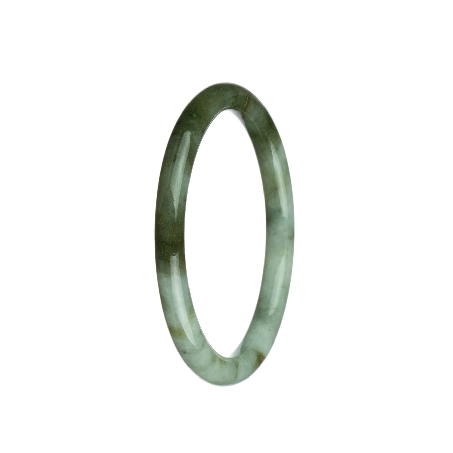 Genuine Grade A Olive Green with White Jadeite Bracelet - 62mm Petite Round - Image 2