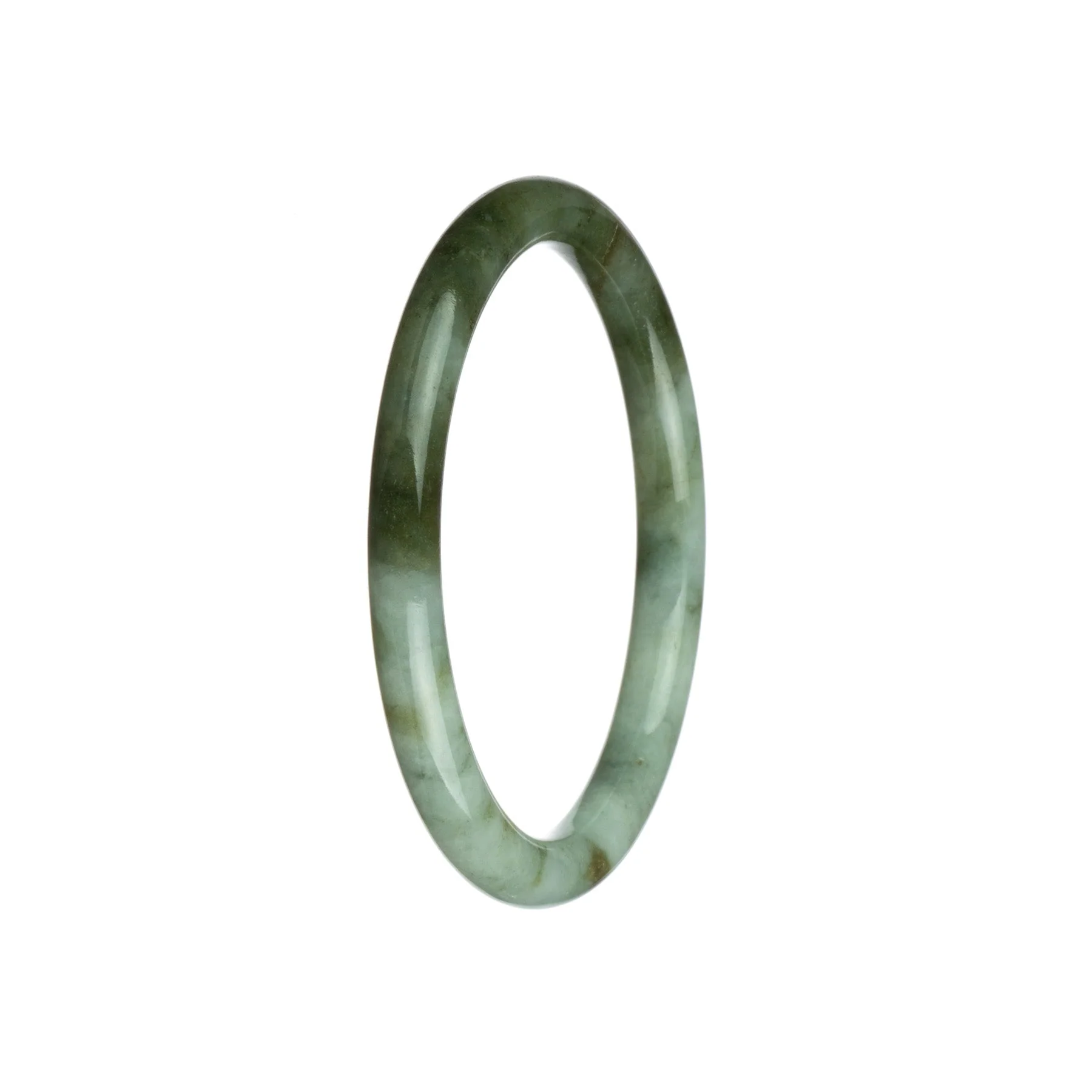 Genuine Grade A Olive Green with White Jadeite Bracelet - 62mm Petite Round - Image 3