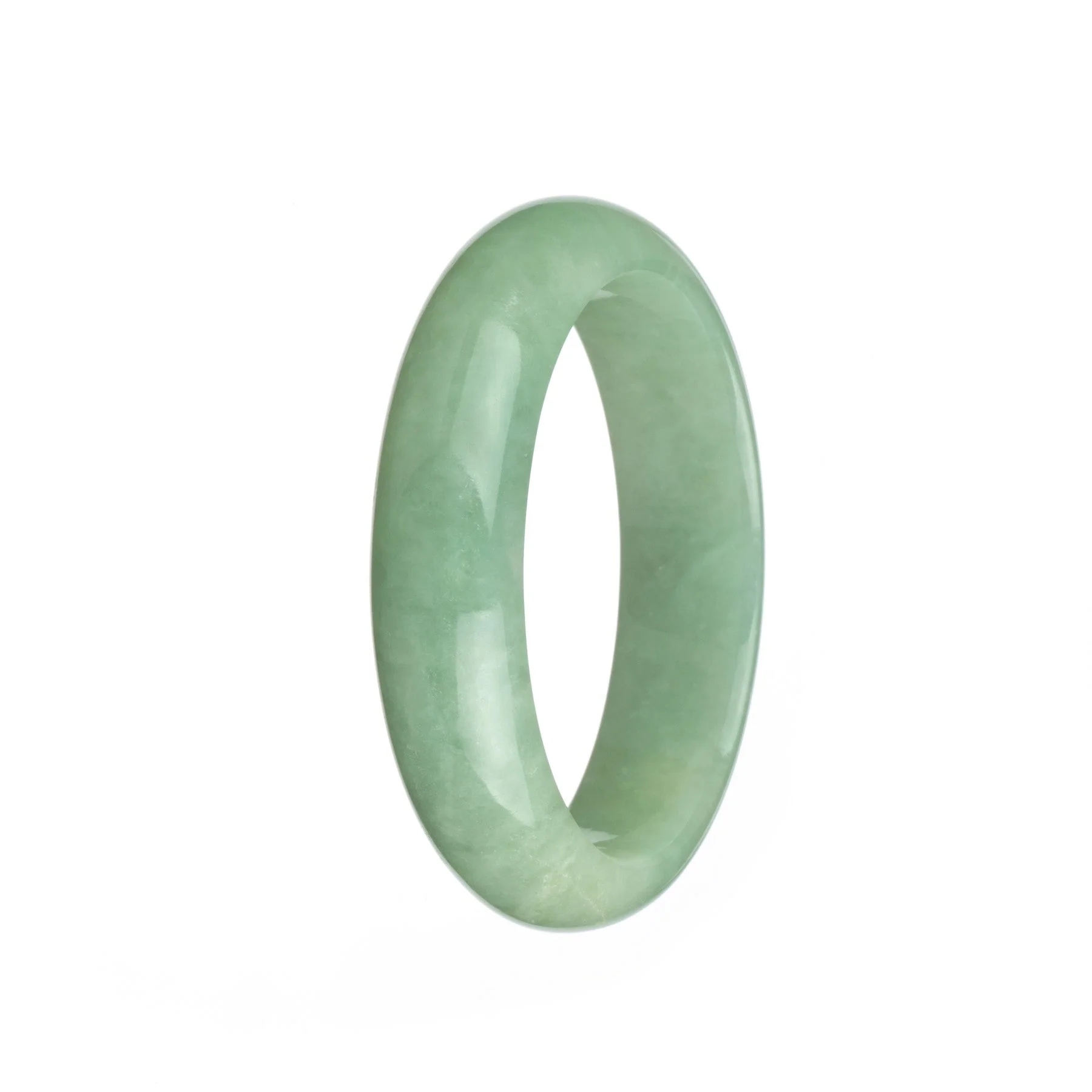 Genuine Untreated Light Green Jadeite Bangle - 58mm Half Moon - Image 2