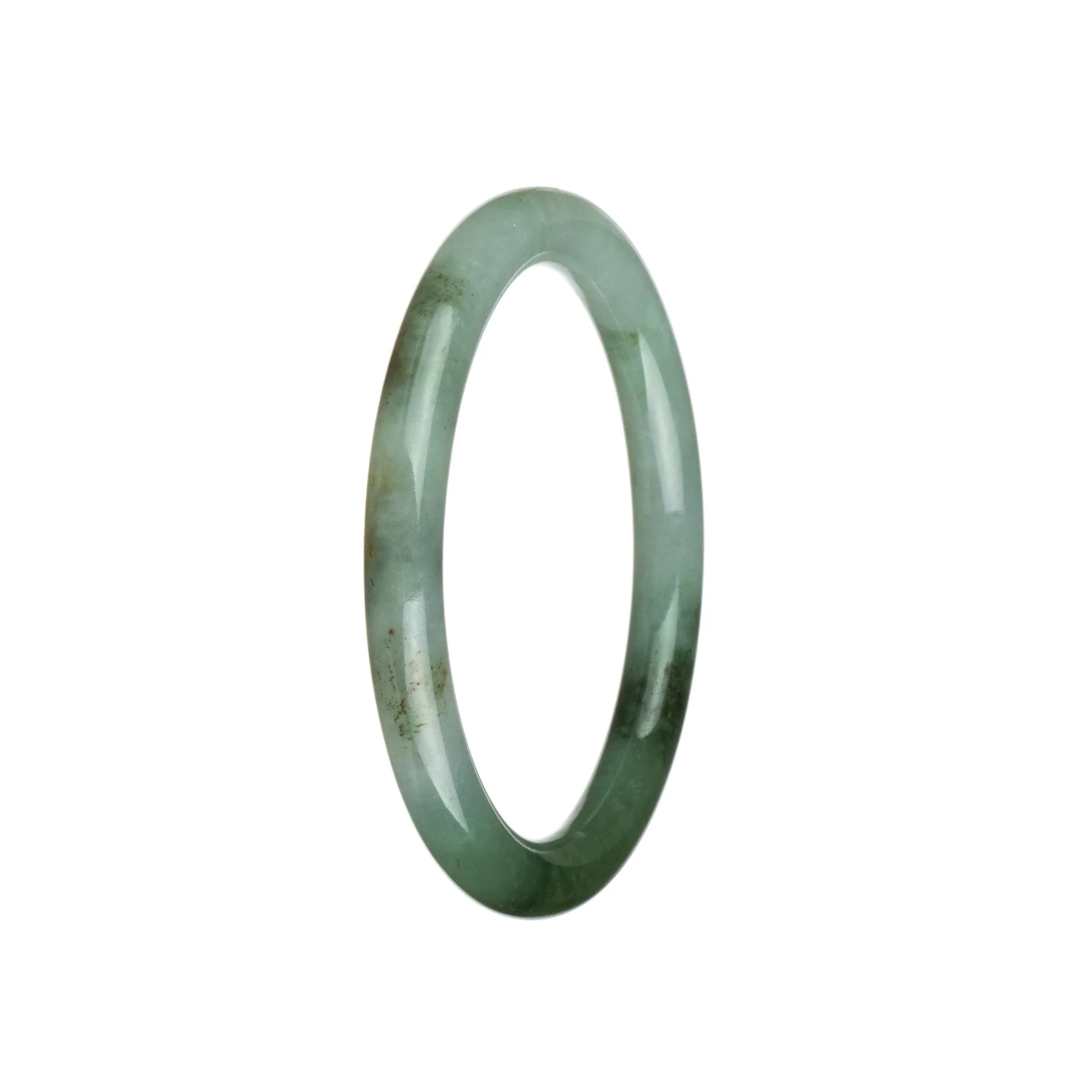 Genuine Type A White with Deep Green Jadeite Bangle Bracelet - 59mm Petite Round - Image 2