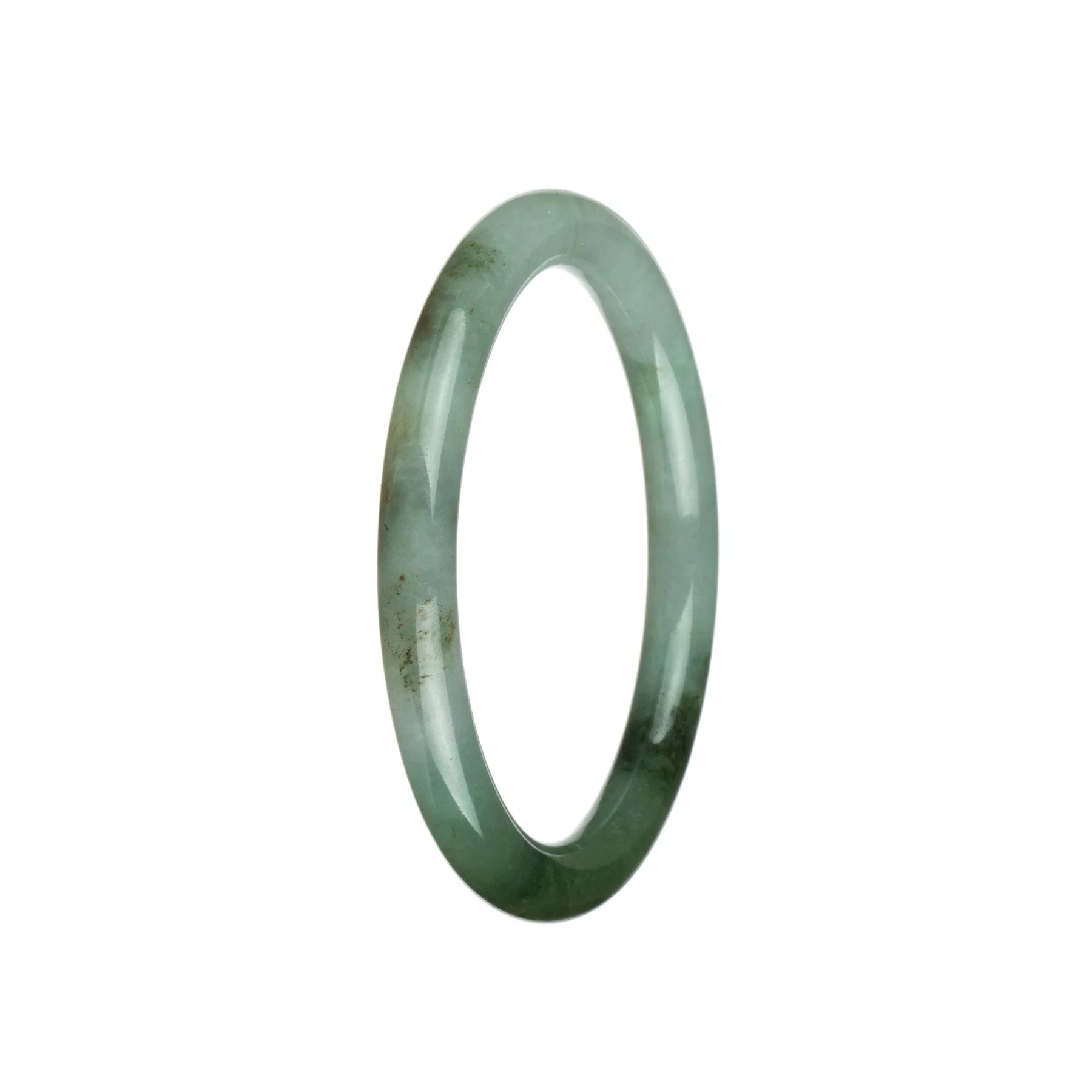 Genuine Type A White with Deep Green Jadeite Bangle Bracelet - 59mm Petite Round - Image 3