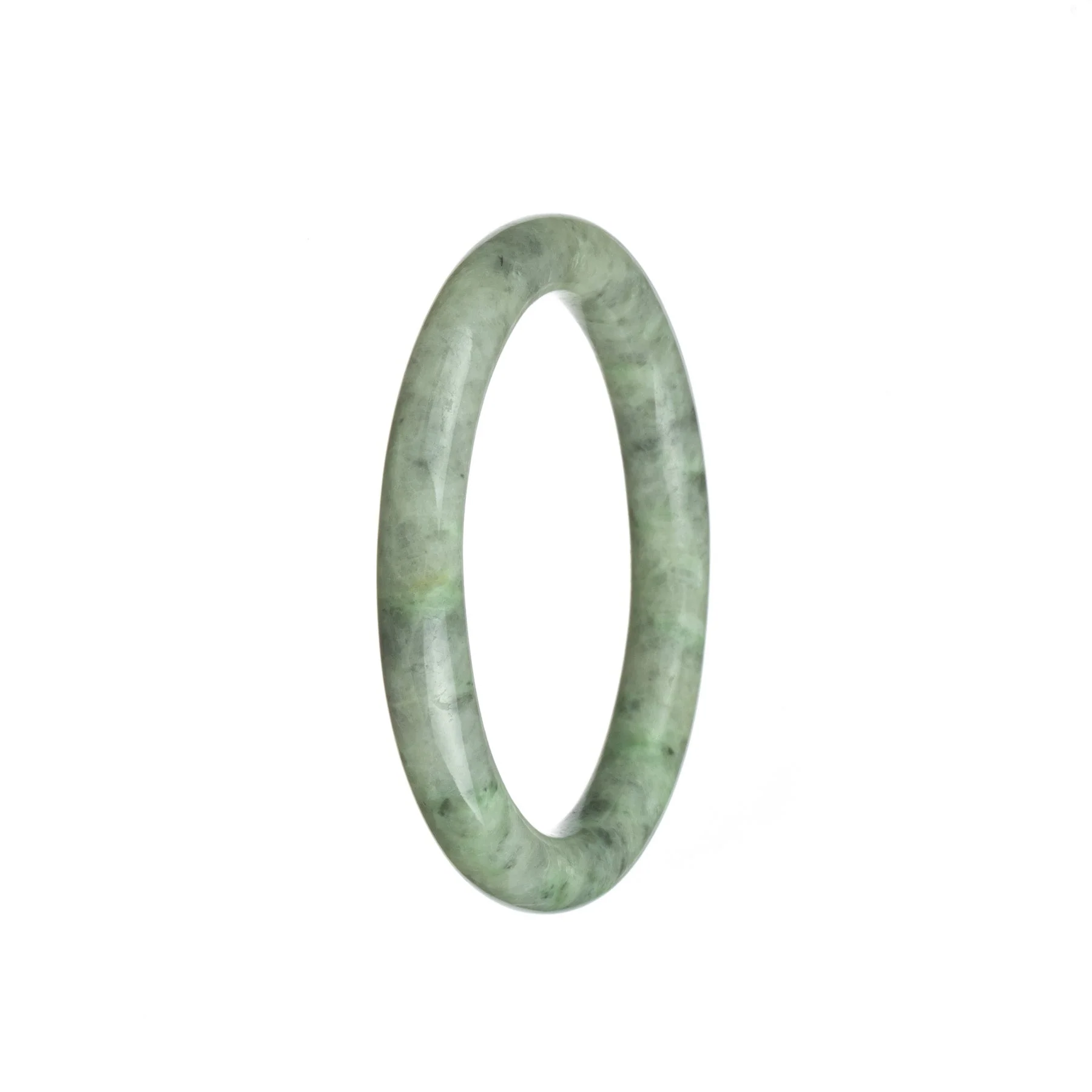Authentic Untreated Grey with White Jadeite Jade Bracelet - 55mm Petite Round - Image 2