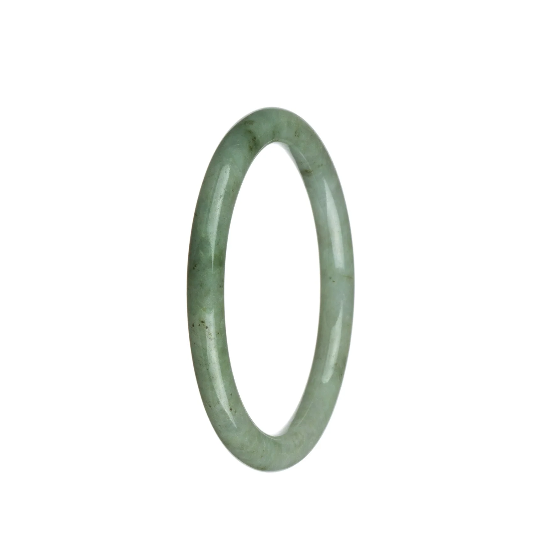 Genuine Grade A Grey with Green Traditional Jade Bracelet - 59mm Petite Round - Image 2