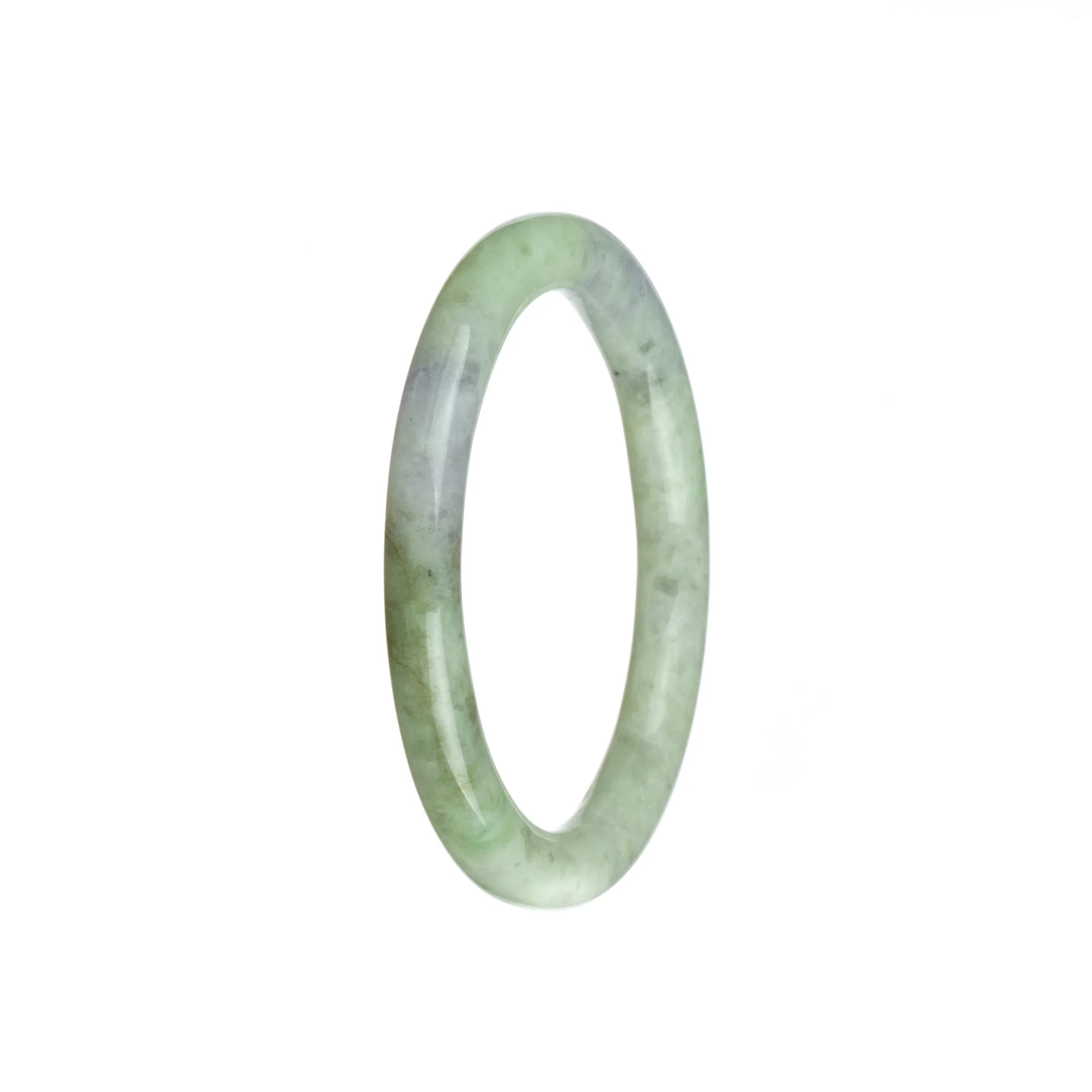 Real Untreated Light Green with White and Lavender Burma Jade Bangle Bracelet - 55mm Petite Round - Image 2