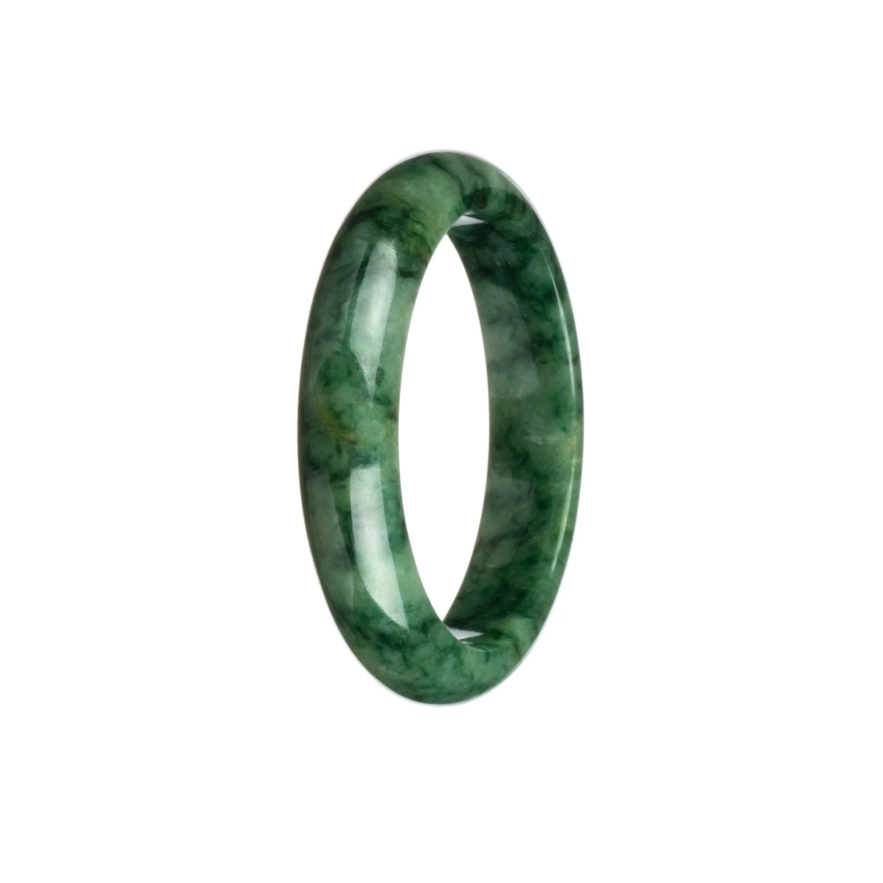 Certified Grade A Green with Dark Green Jade Bangle - 55mm Half Moon - Image 2
