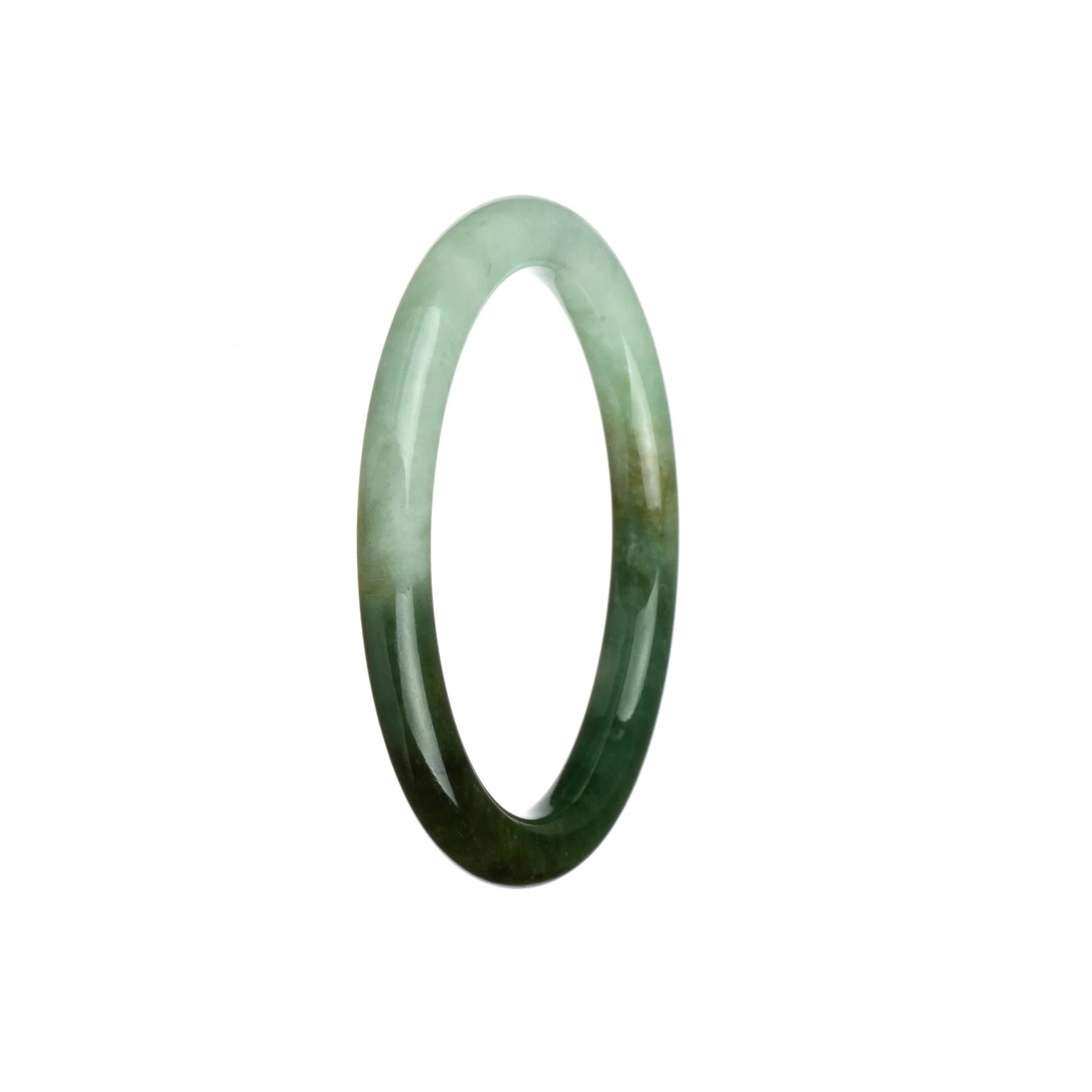 Real Natural Dark Green with Pale Green Jade Bangle - 56mm Petite Round - Image 2
