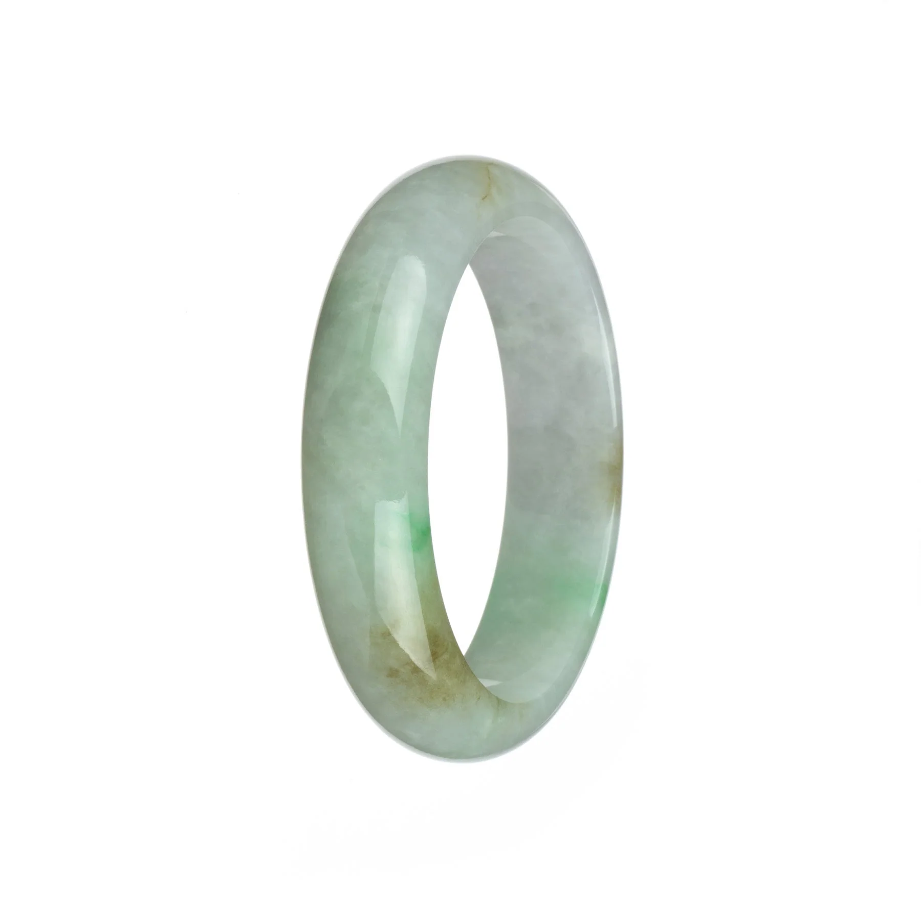 Authentic Grade A White with Apple Green Jadeite Bangle - 57mm Half Moon - Image 2