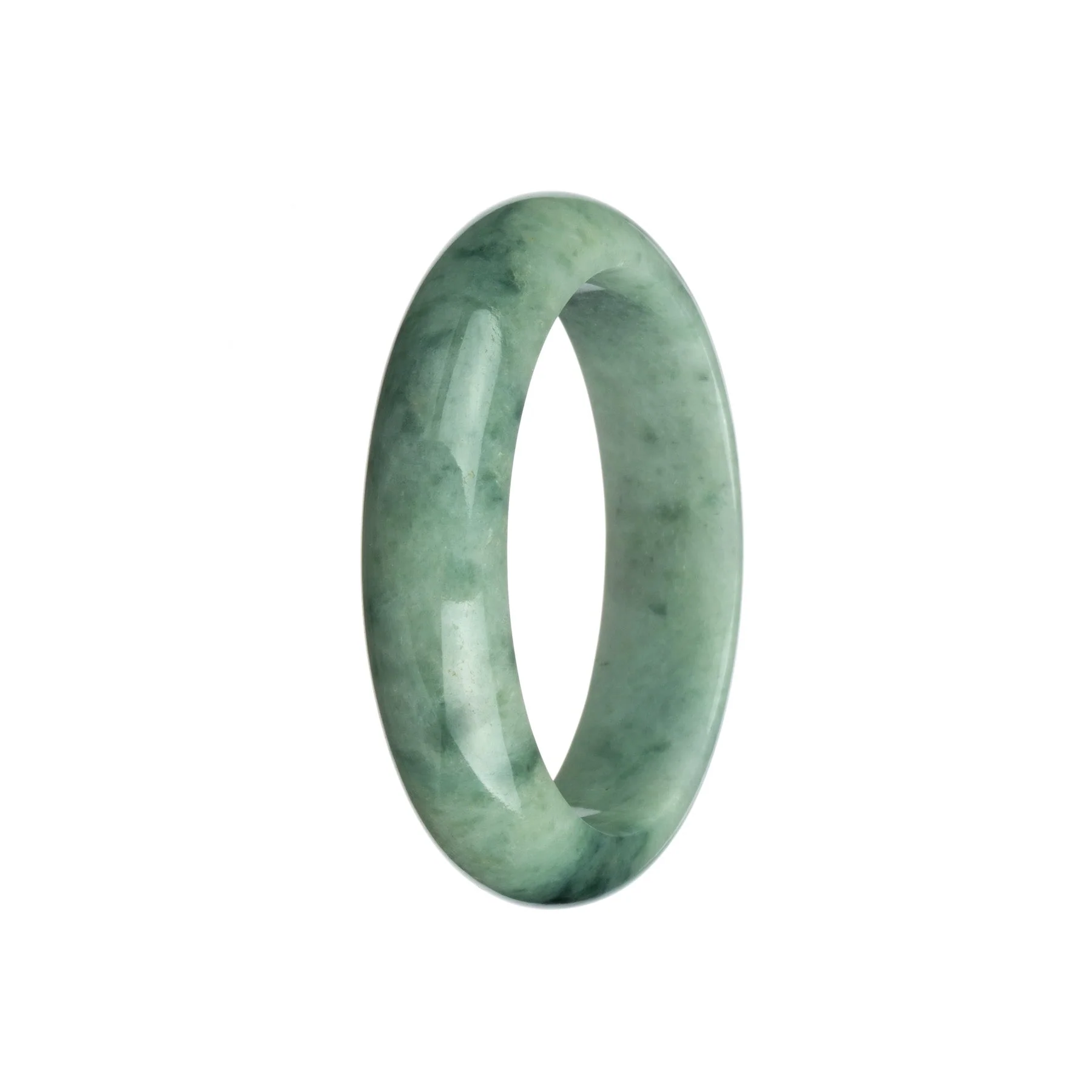 Genuine Natural Pale Green and Dark Green Patterns Traditional Jade Bangle - 56mm Half Moon - Image 2