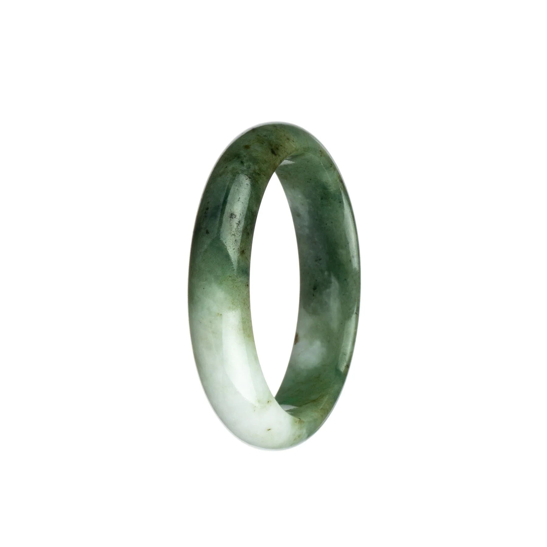 Genuine Grade A Olive Green and White Burma Jade Bangle Bracelet - 53mm Half Moon