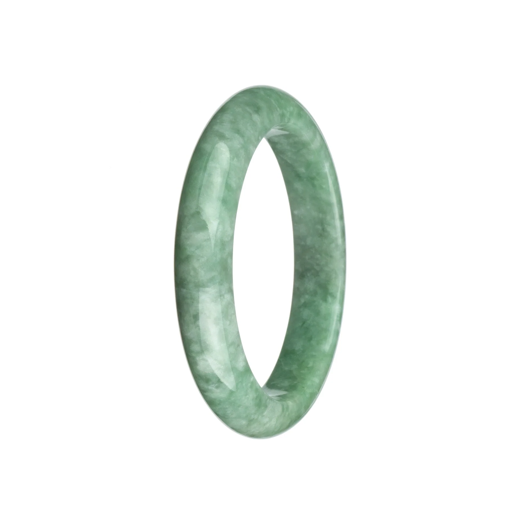 Genuine Natural Mottled Light Green Jadeite Bangle - 59mm Semi Round - Image 3