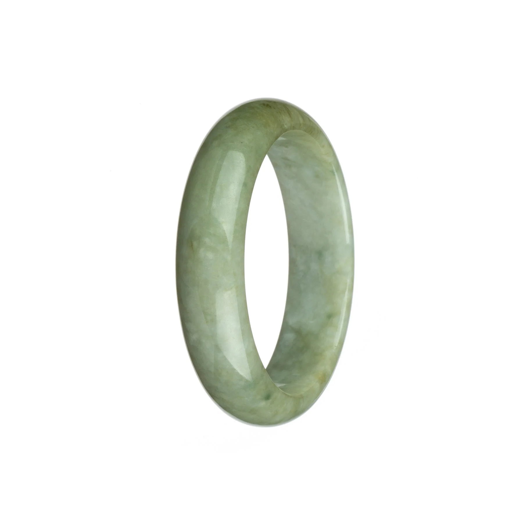Genuine Grade A White with Brown Traditional Jade Bangle Bracelet - 55mm Half Moon - Image 2