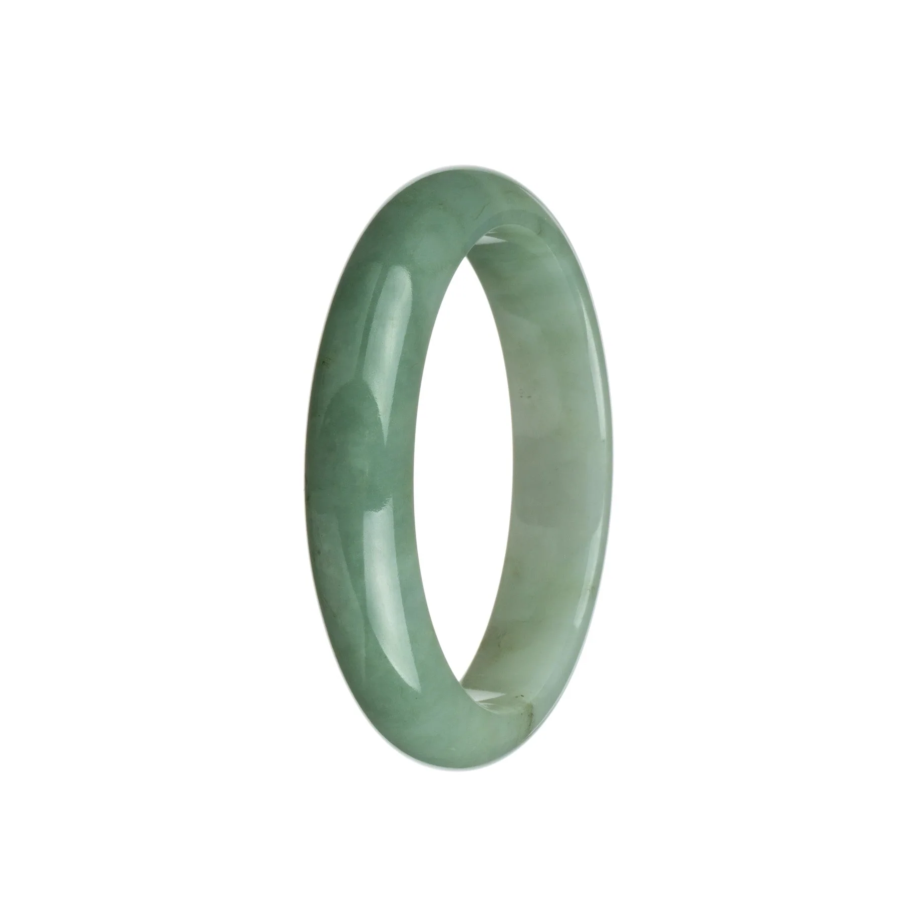 Genuine Grade A Greyish Green and White Traditional Jade Bracelet - 59mm Half Moon