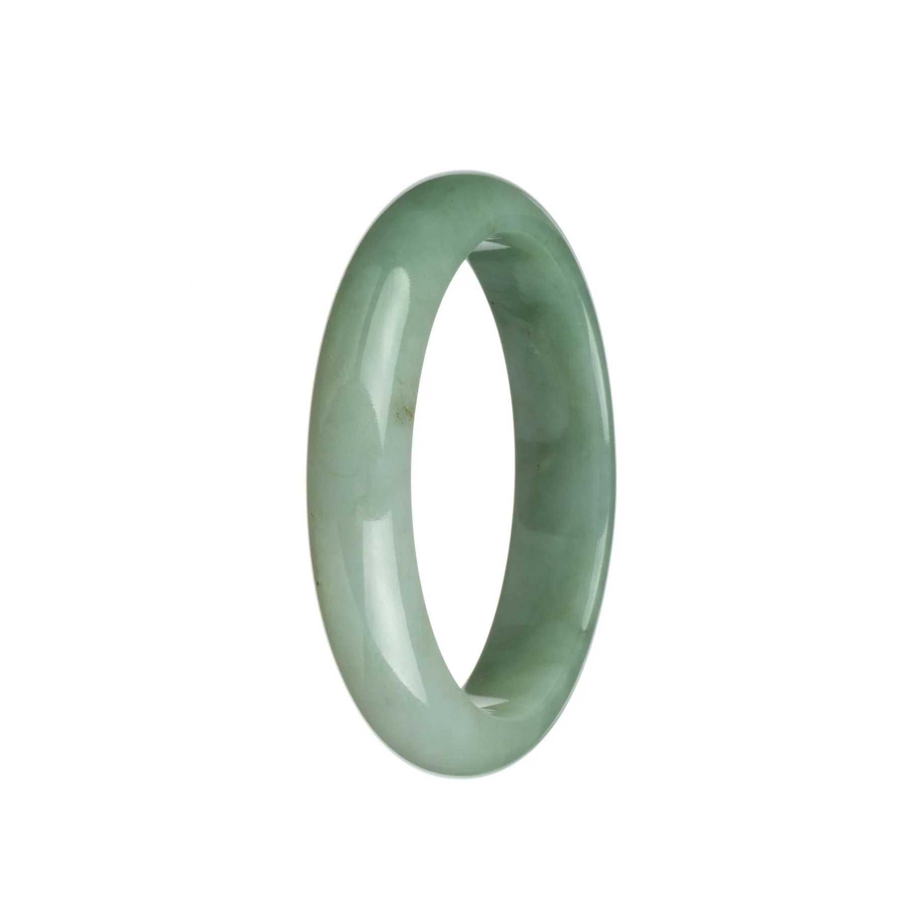 Genuine Grade A Greyish Green and White Traditional Jade Bracelet - 59mm Half Moon - Image 2