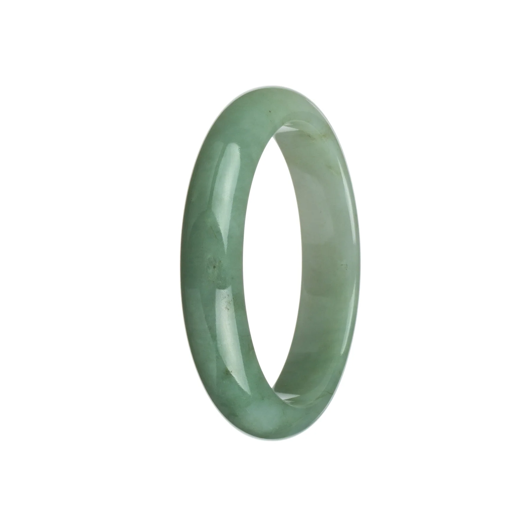 Genuine Grade A Greyish Green and White Traditional Jade Bracelet - 59mm Half Moon - Image 3