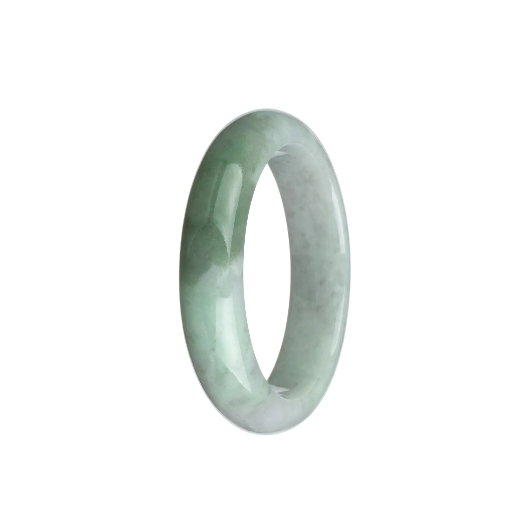 Certified Untreated White with Olive Green Burmese Jade Bracelet - 52mm Half Moon - Image 2