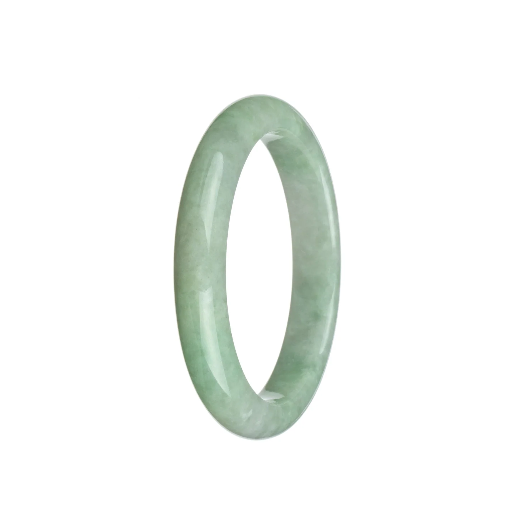 Genuine Grade A Light Green and White Jadeite Bangle - 58mm Semi Round - Image 2