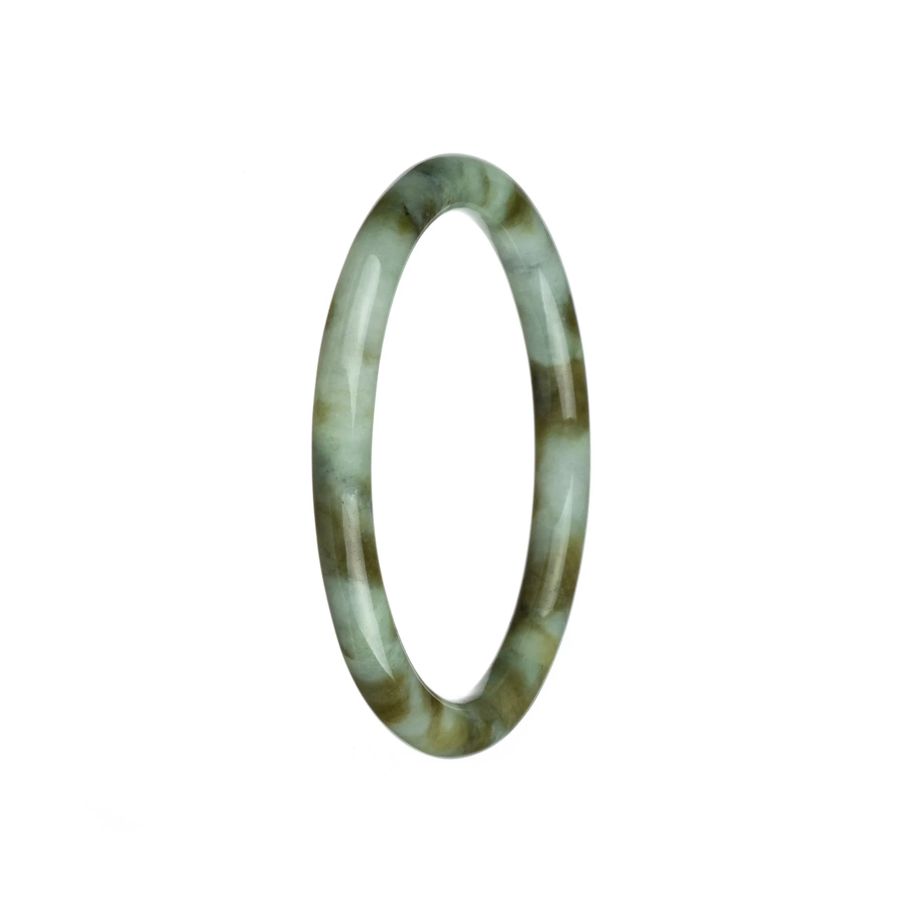 Authentic Untreated White and Brown Pattern Jade Bangle - 60mm Petite Round
