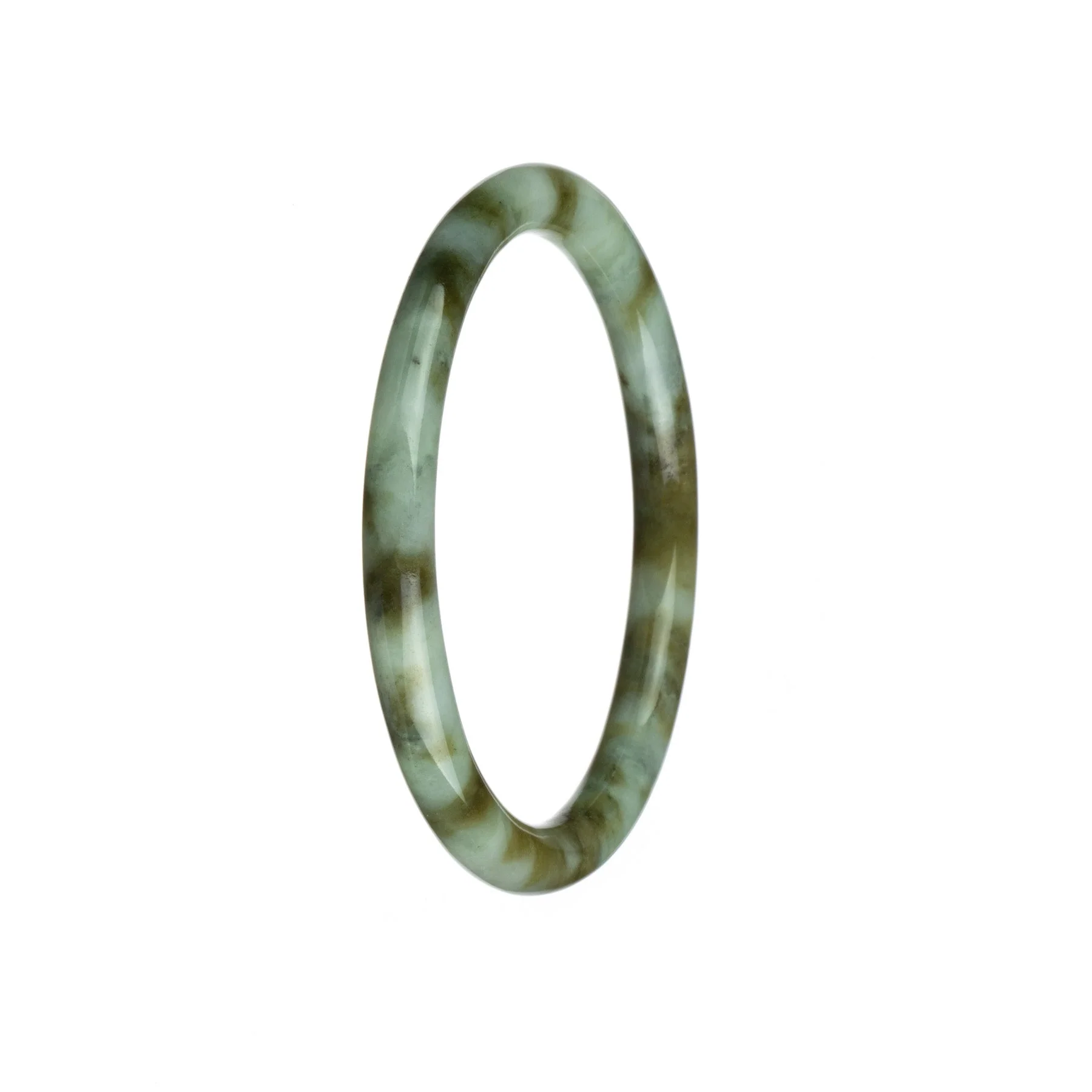 Authentic Untreated White and Brown Pattern Jade Bangle - 60mm Petite Round - Image 2