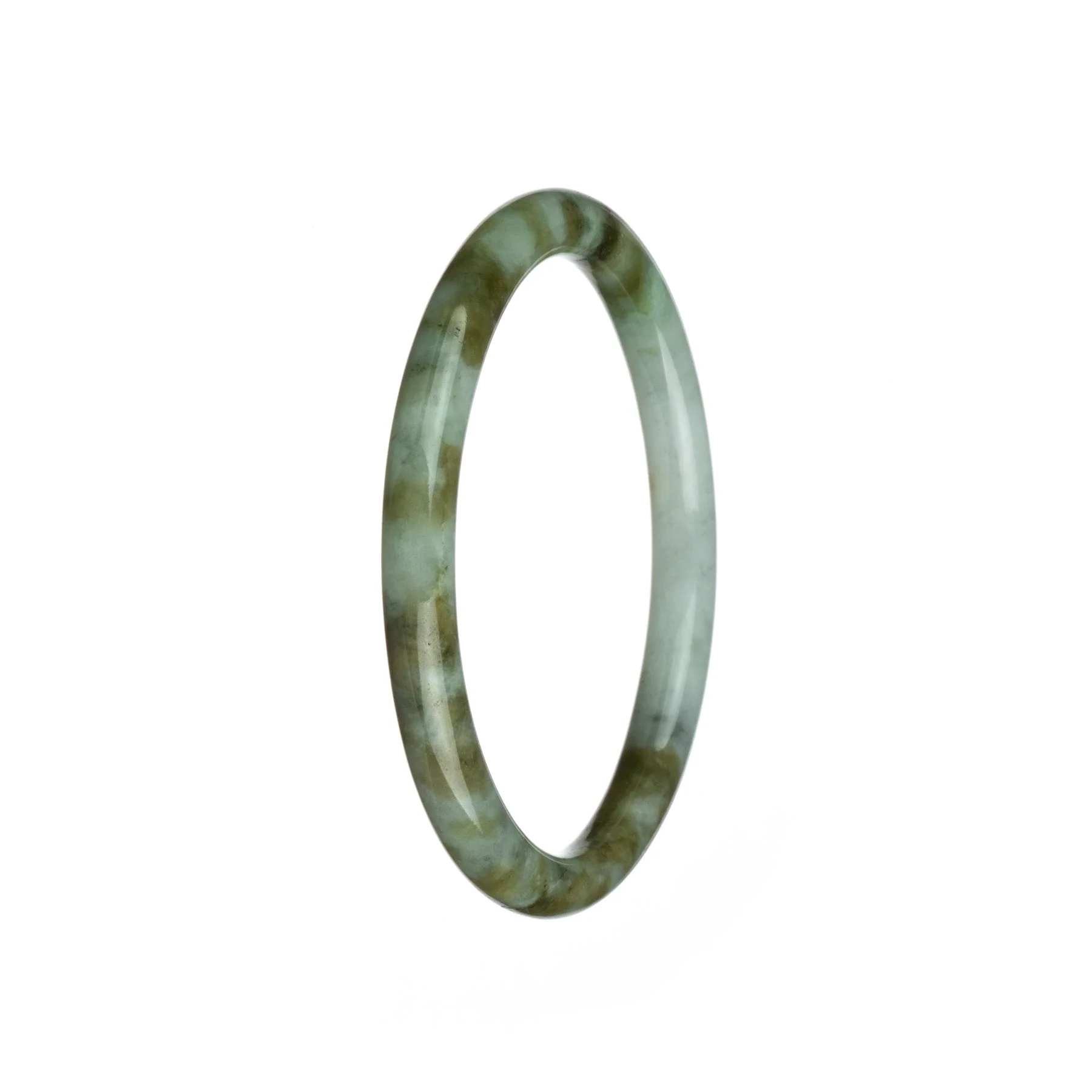 Genuine Type A White with Brown Pattern Burmese Jade Bangle - 61mm Petite Round