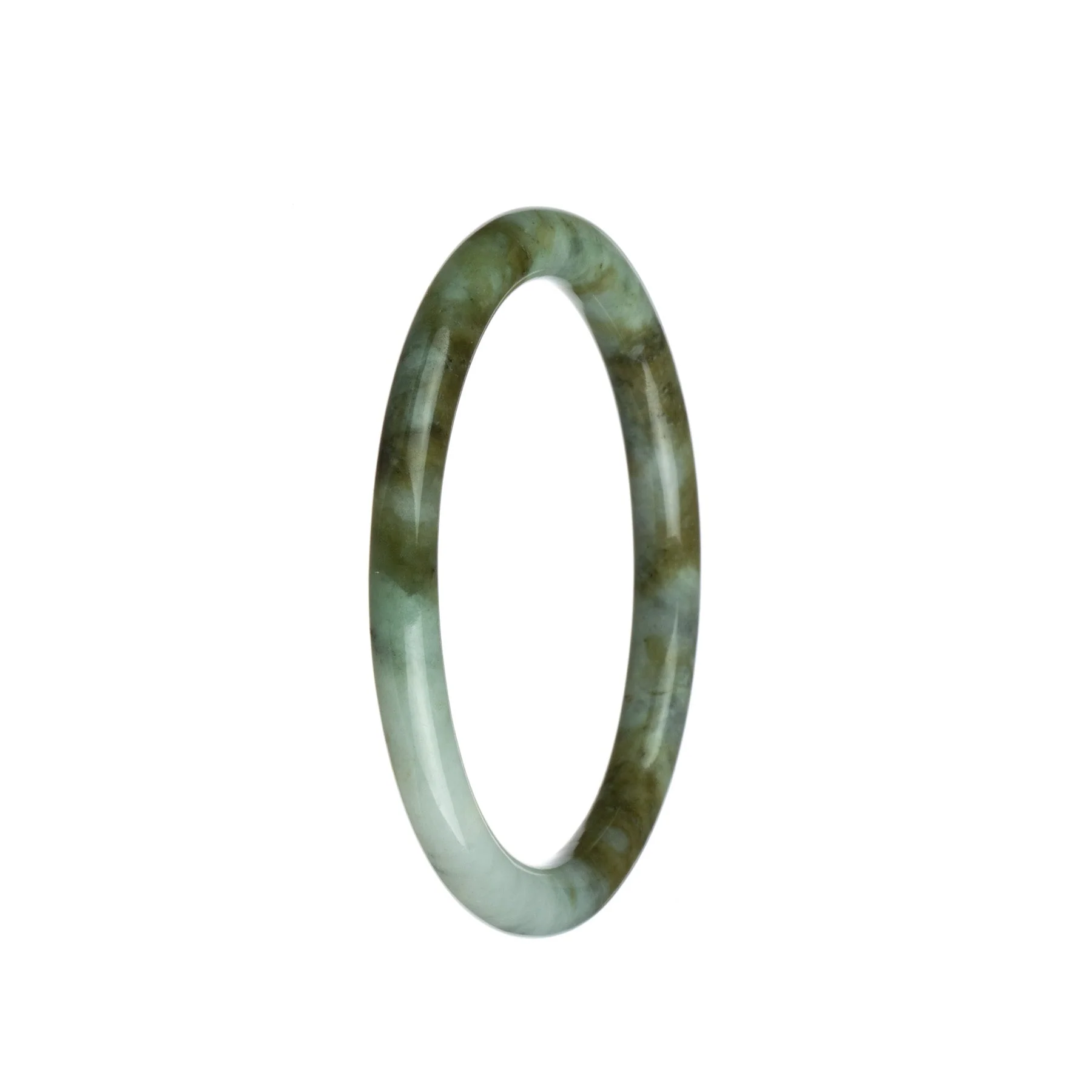 Genuine Type A White with Brown Pattern Burmese Jade Bangle - 61mm Petite Round - Image 3