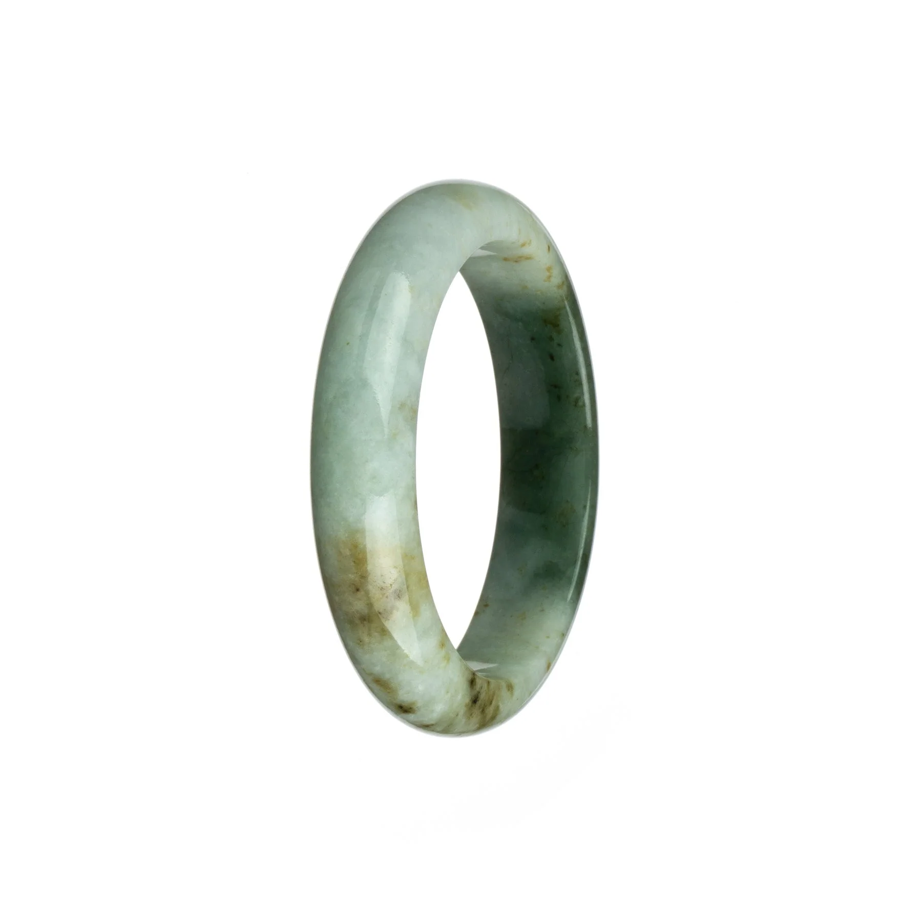 Genuine Type A White and Green Burma Jade Bracelet - 53mm Half Moon - Image 2