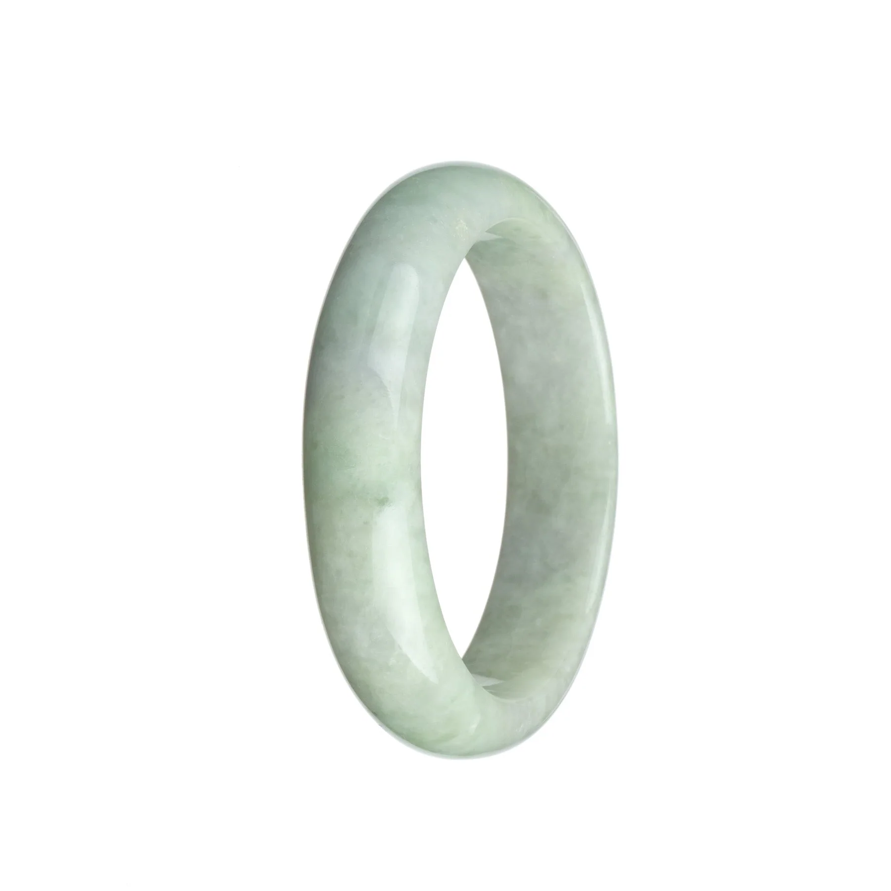 Genuine Untreated White and Pale Green Jadeite Jade Bangle Bracelet - 59mm Half Moon - Image 2