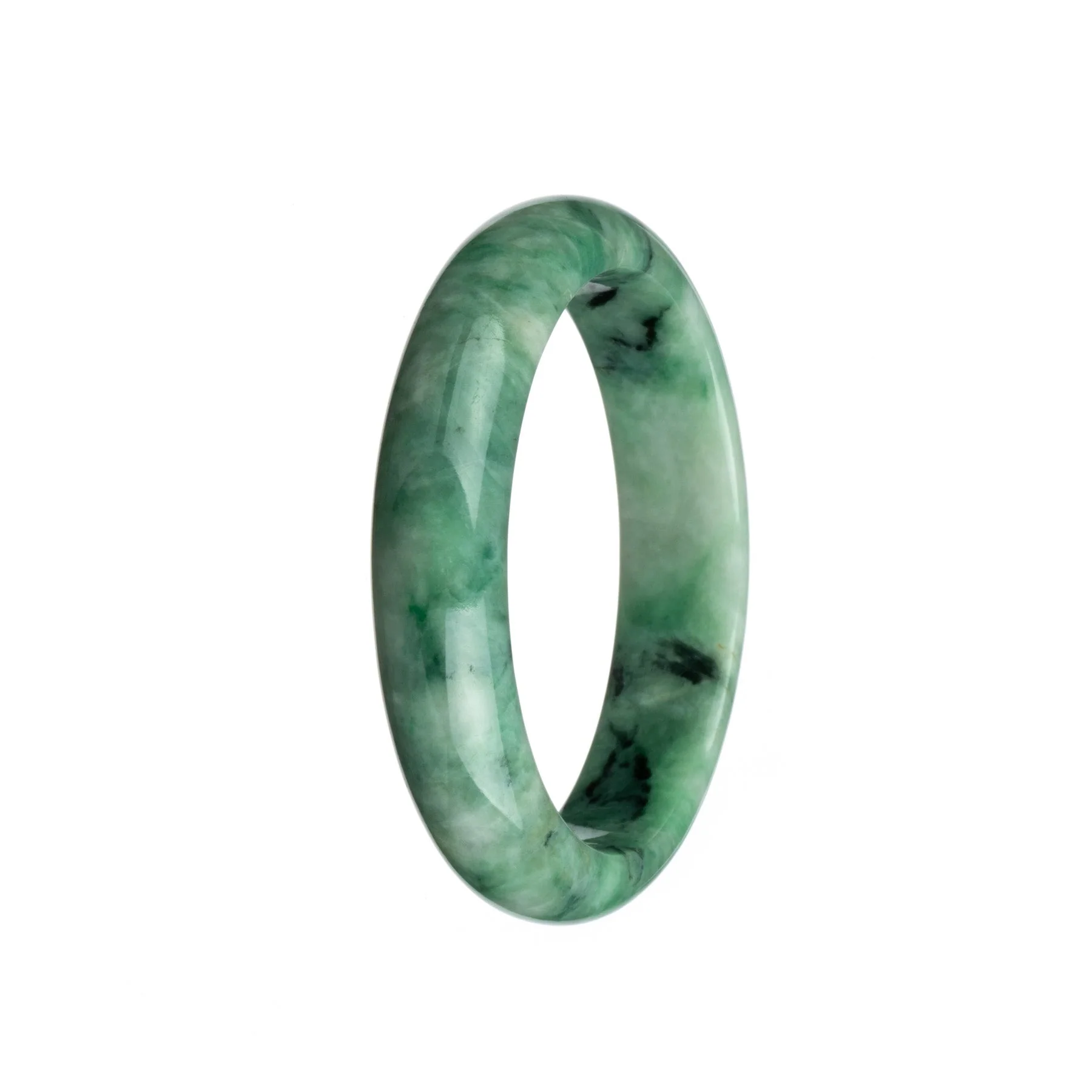 Real Untreated Green and White Pattern Jadeite Bangle Bracelet - 59mm Half Moon - Image 2