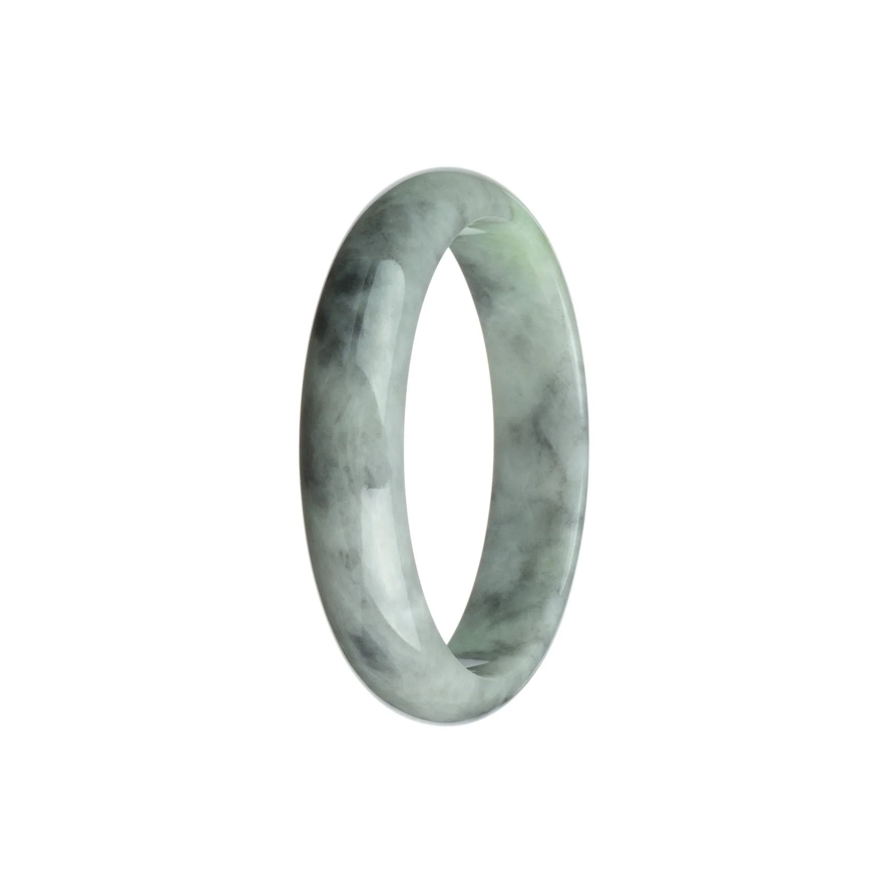 Certified Type A Grey Green Pattern Jadeite Jade Bracelet - 58mm Half Moon