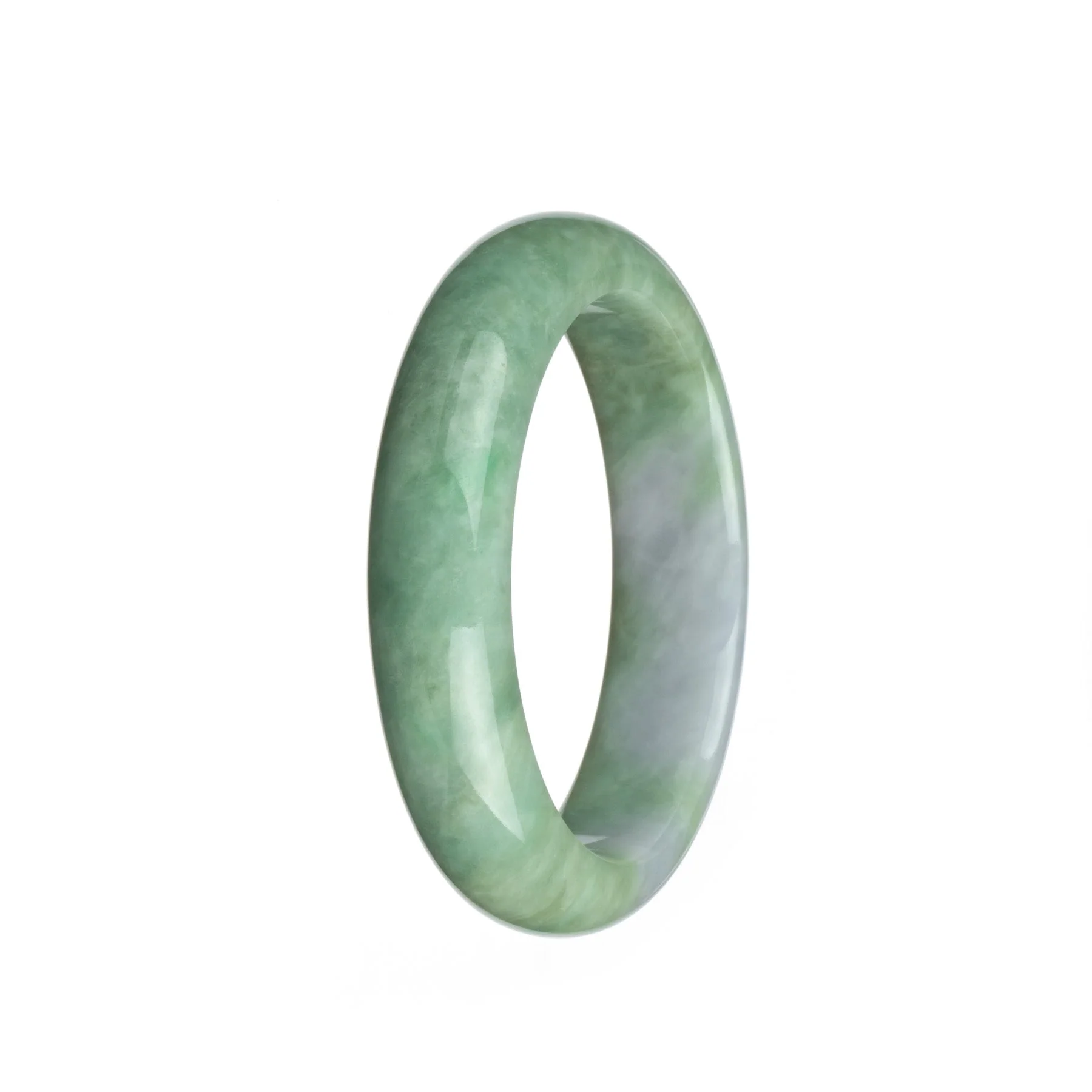 Real Untreated Light Green and Pale Lavender Burma Jade Bangle Bracelet - 57mm Half Moon