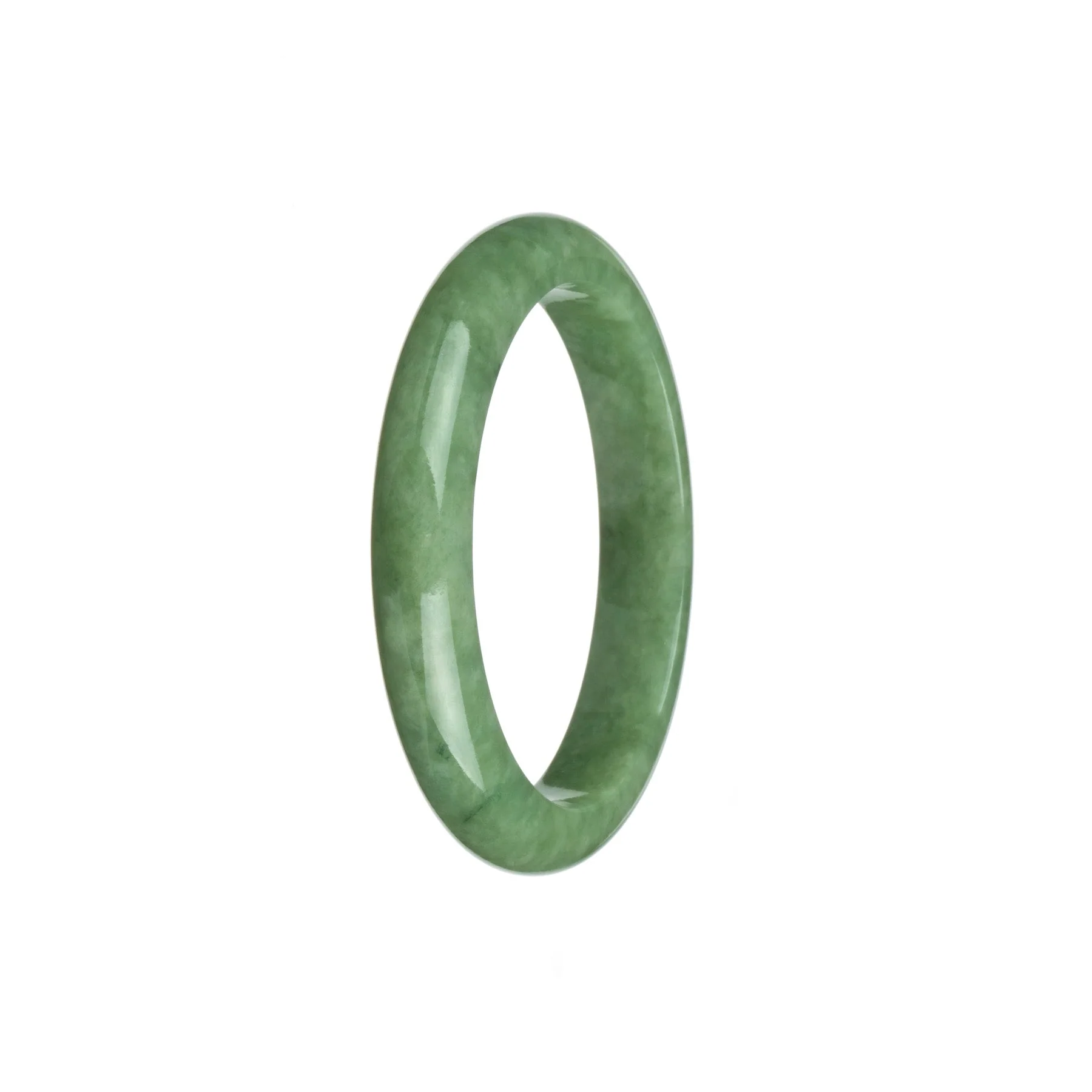 Genuine Grade A Green Traditional Jade Bangle Bracelet - 53mm Semi Round