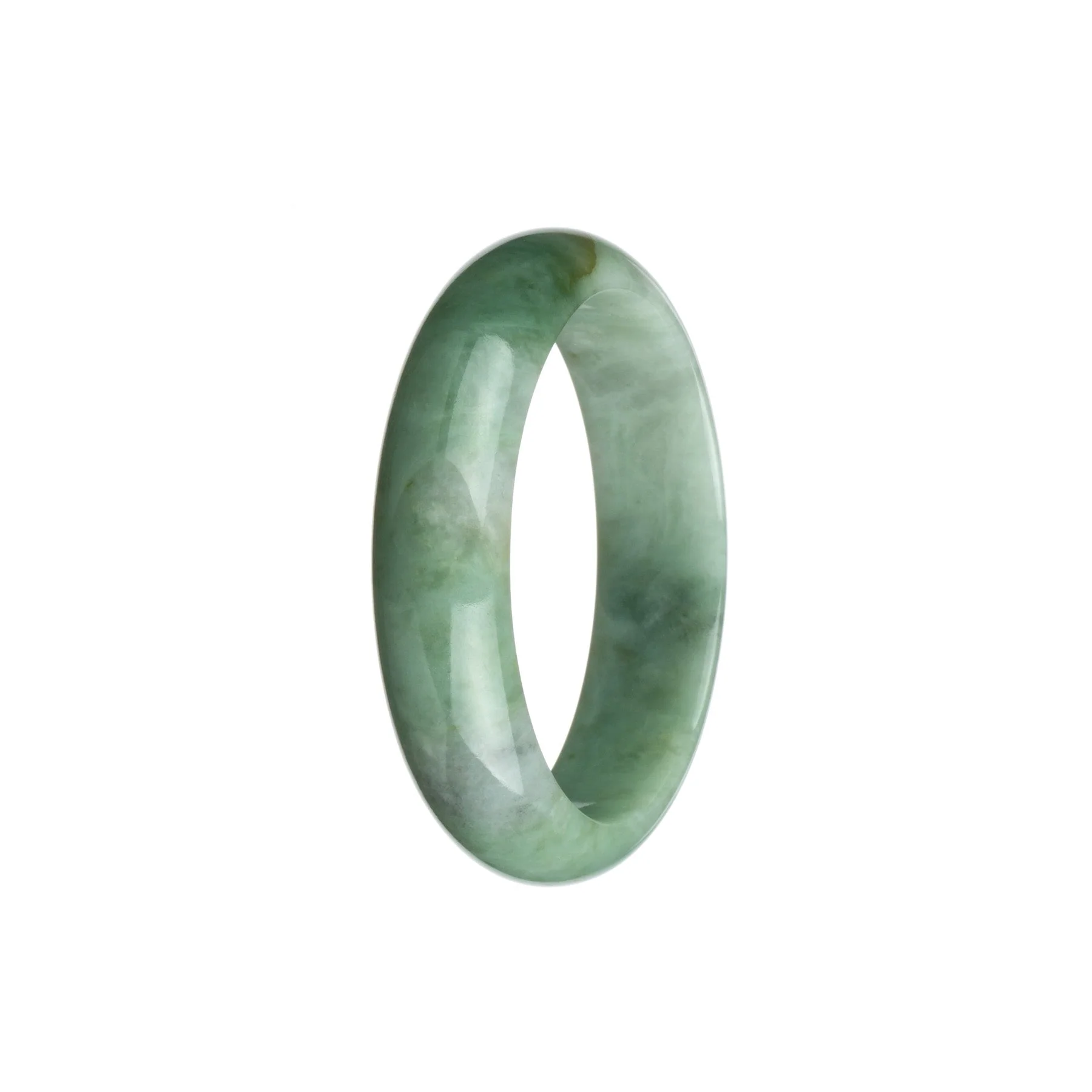 Certified Untreated Green and White Pattern Traditional Jade Bangle - 54mm Half Moon - Image 2