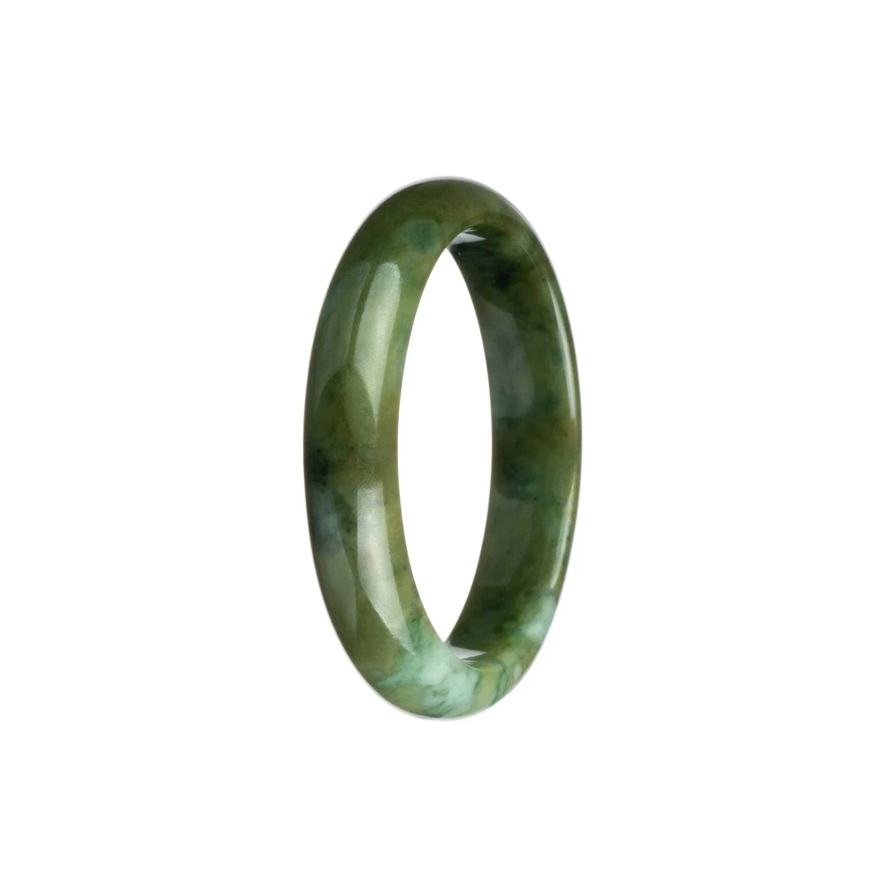 Genuine Grade A Olive Green Traditional Jade Bangle - 55mm Half Moon