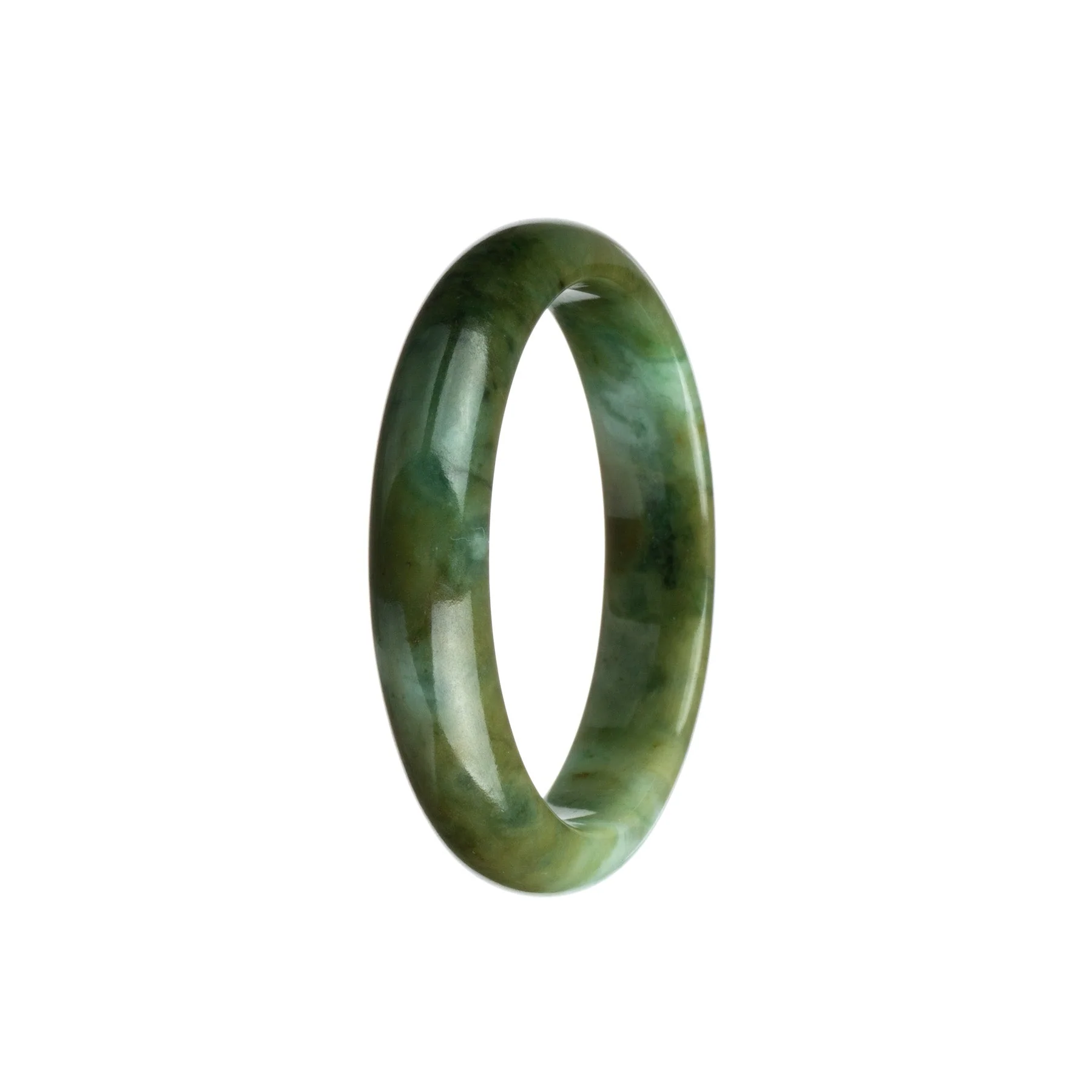 Genuine Grade A Olive Green Traditional Jade Bangle - 55mm Half Moon - Image 2
