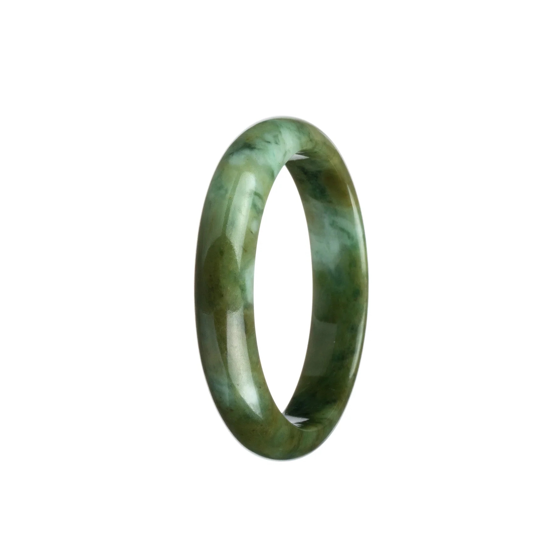 Genuine Grade A Olive Green Traditional Jade Bangle - 55mm Half Moon - Image 3