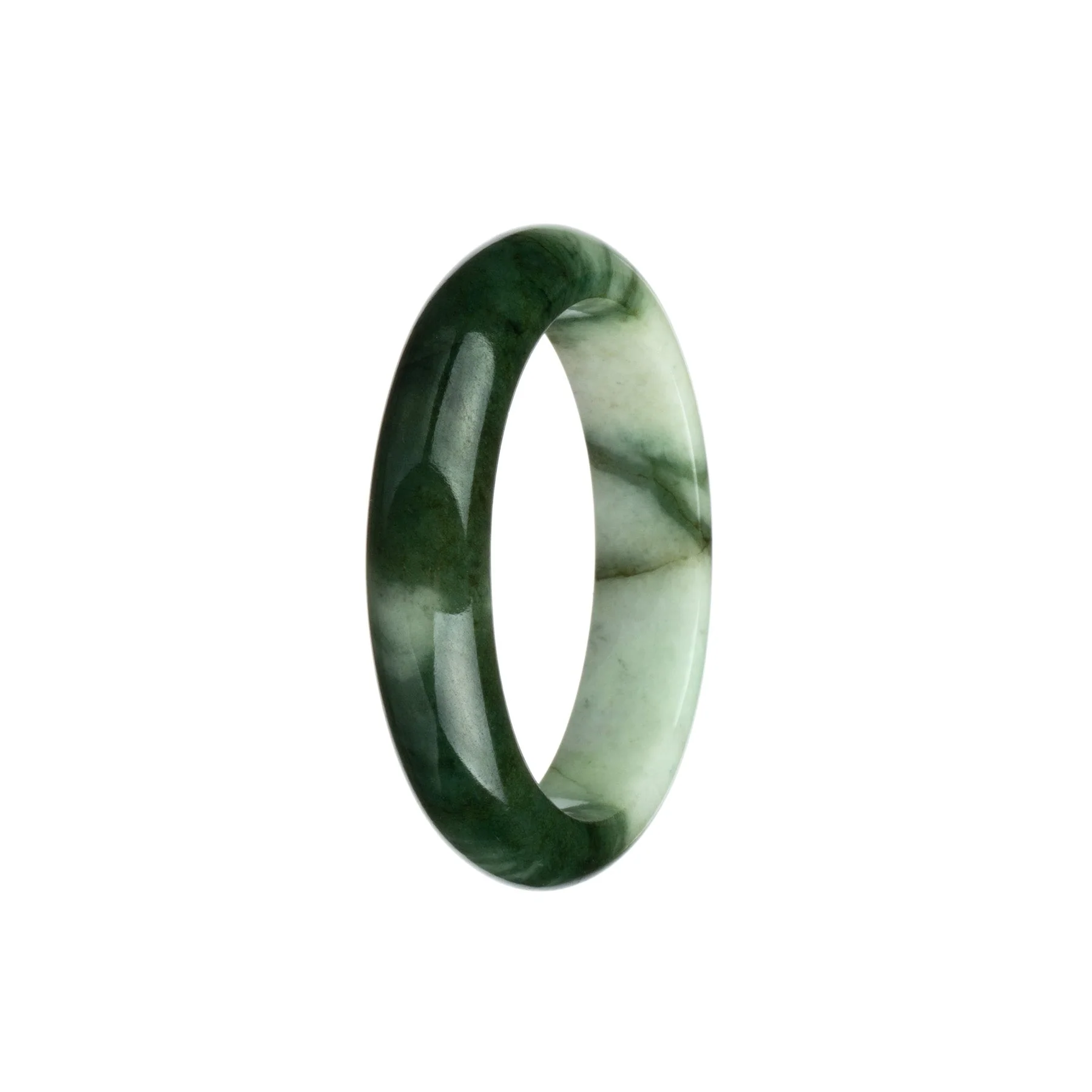 Certified Grade A Olive Green and White Jadeite Jade Bangle Bracelet - 53mm Half Moon - Image 2
