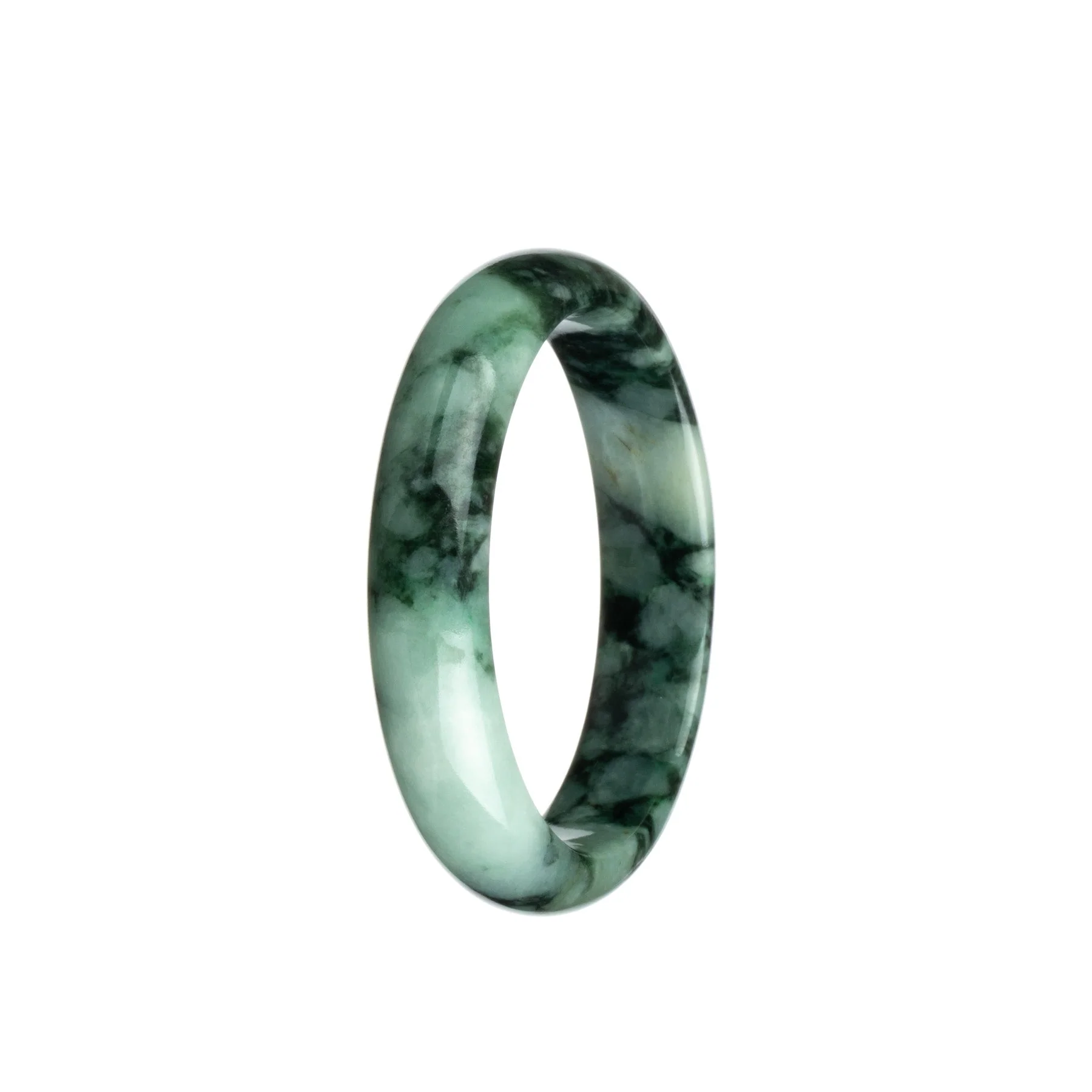 Real Grade A Pale Green Dark Green Pattern Jade Bangle Bracelet - 54mm Half Moon - Image 3