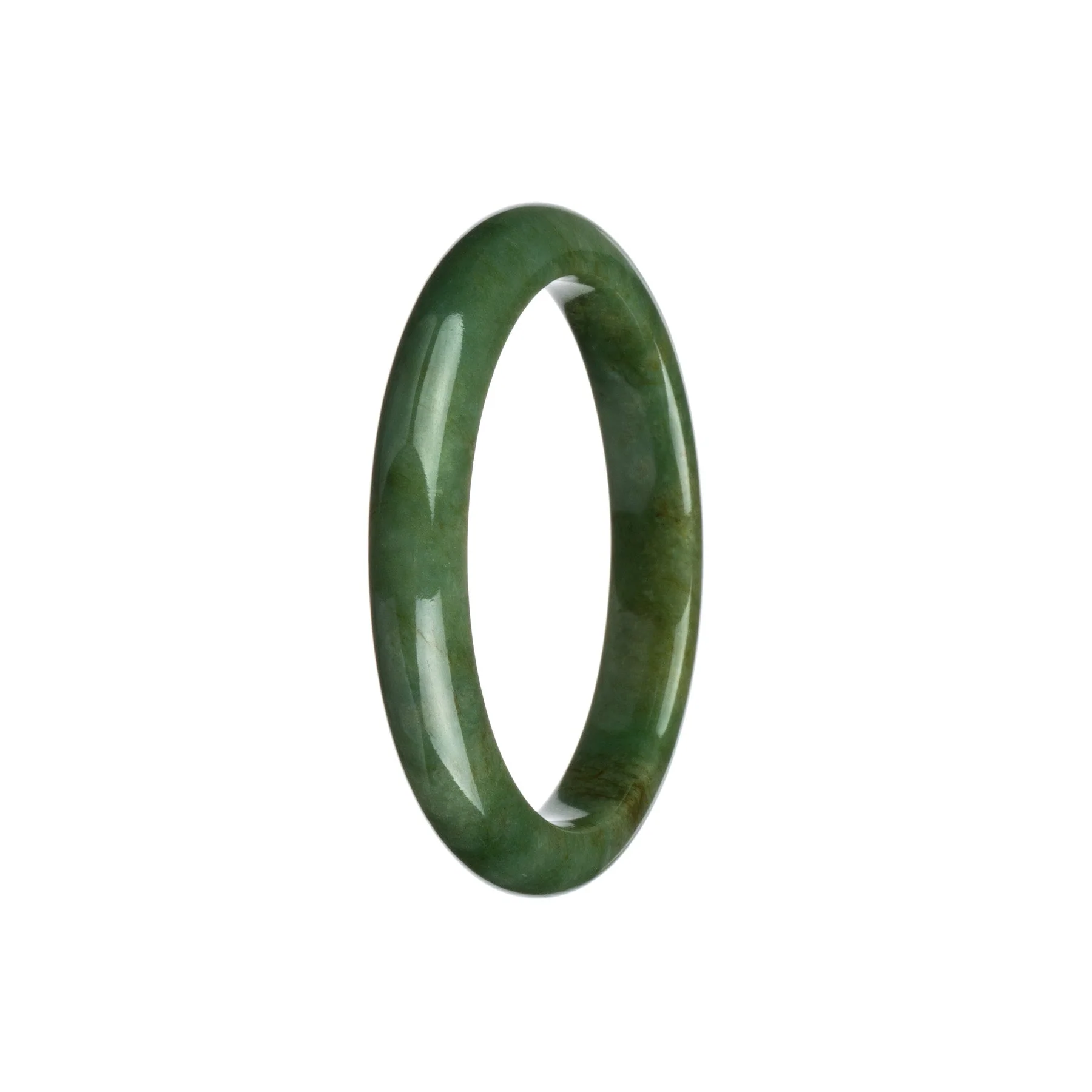 Genuine Type A Green Jade Bracelet - 56mm Semi Round